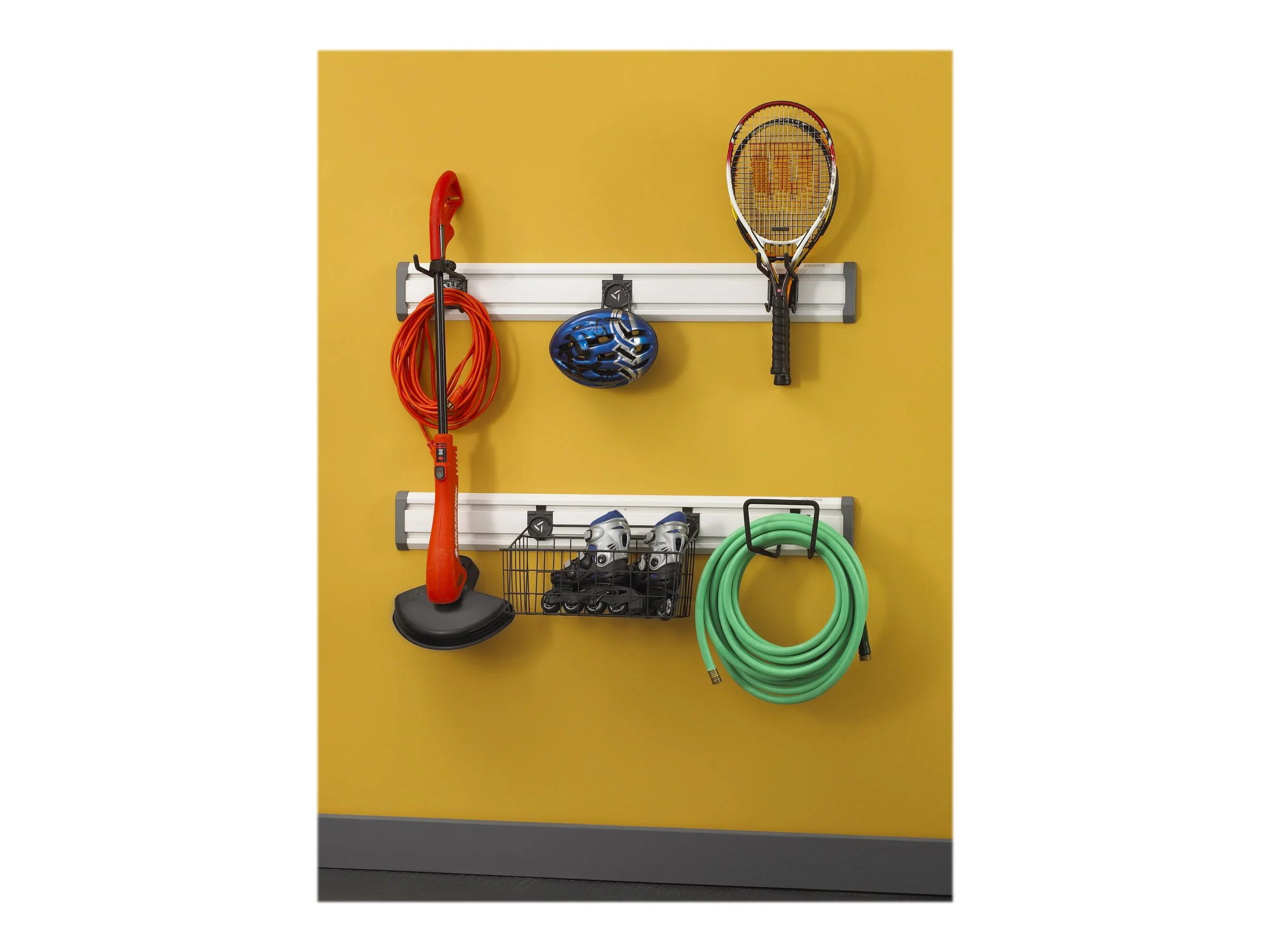 Gladiator Starter Kit 1 - Wall organization rail storage basket and hook set - granite