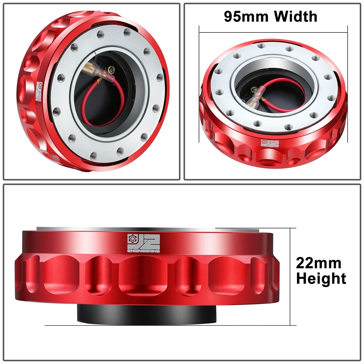 J2 Engineering J2-QR-ZTL-9070-RD Universal Fits 6 Bolt 70 / 74mm Steering Wheel Quick Release Hubs Adapter Red