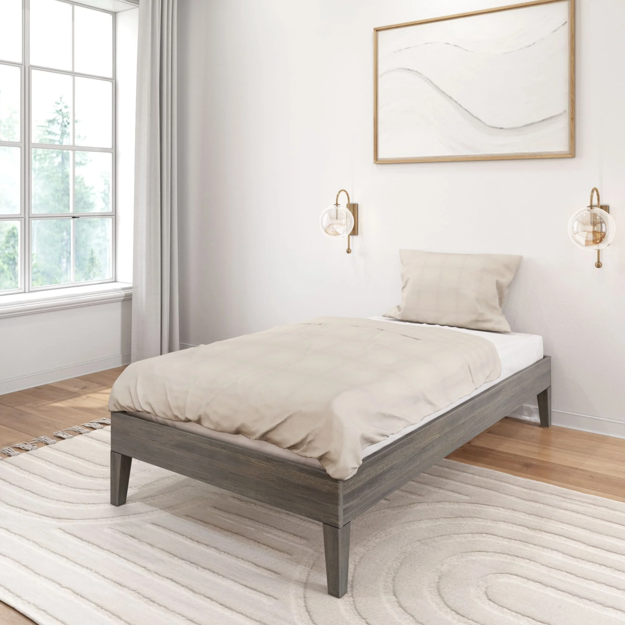 Plank+Beam Twin Bed Frame, Solid Wood Adults Platform Bed, No Box Spring Needed, Driftwood