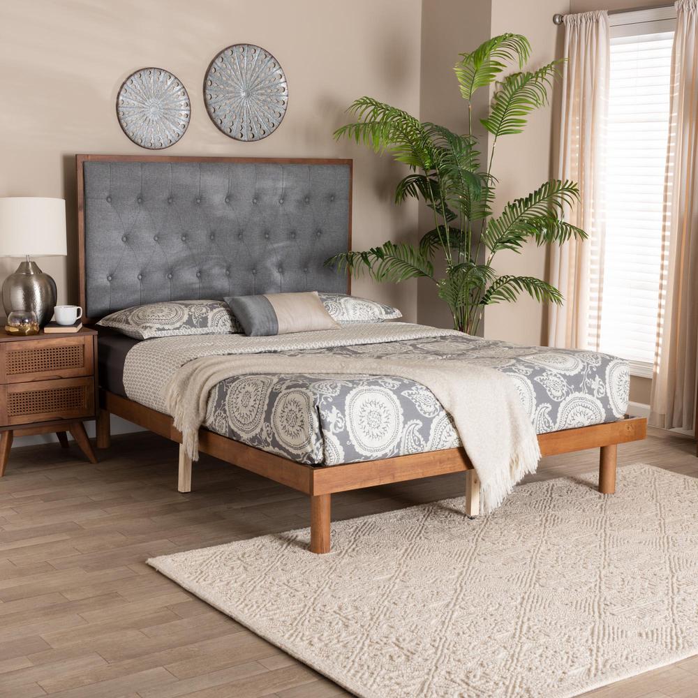 Baxton Studio Bellini Gray Fabric and Walnut Brown Wood Queen Size Platform Bed