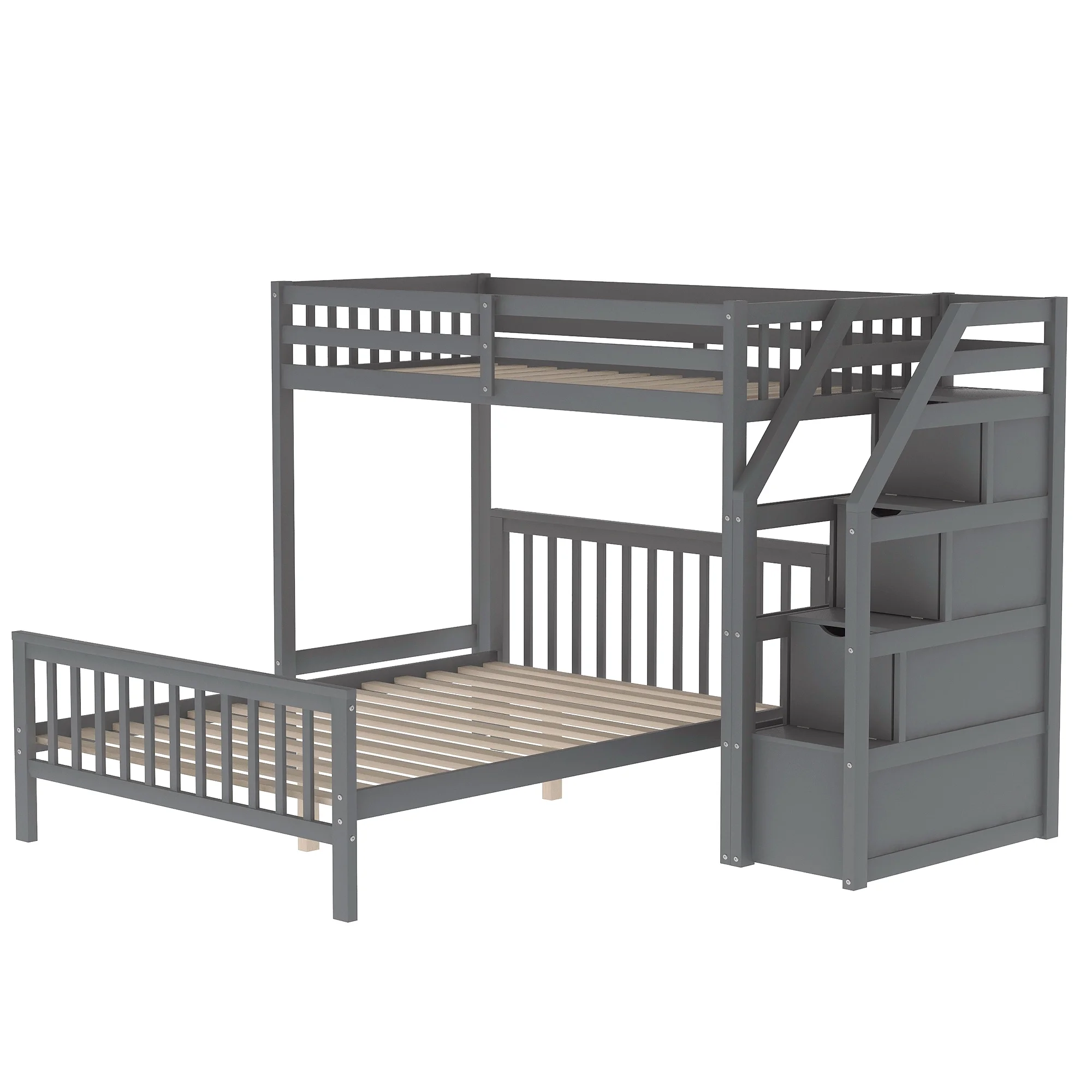 Livspace Twin over Full Loft Bed with Staircase,Gray