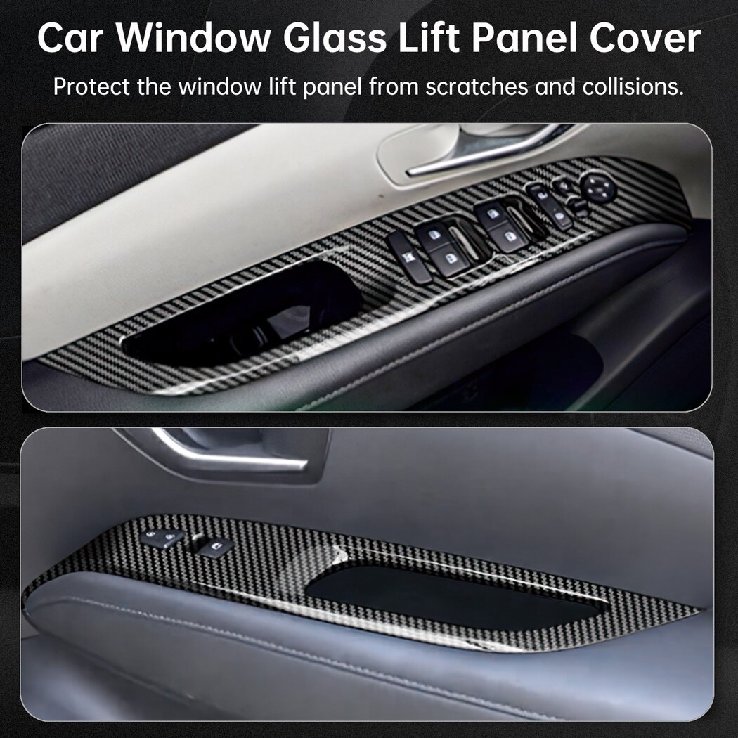 Car Window Glass Lift Panel Cover, Car Door Window Glass Lift Switch Buttons Panel Cover Trim, Car Window Panels Protective Covers with Carbon Fiber Pattern, Compatible with 2022 Hyundai Santa Cruz