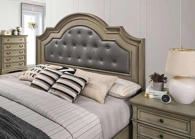 Antique Warm Gray Solid Wood Queen Bedroom Set 6pcs FOA CM7181 Lasthenia