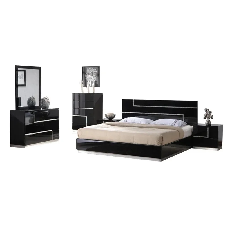 Lucca 5-Piece Bedroom Set, Black Lacquer, Queen