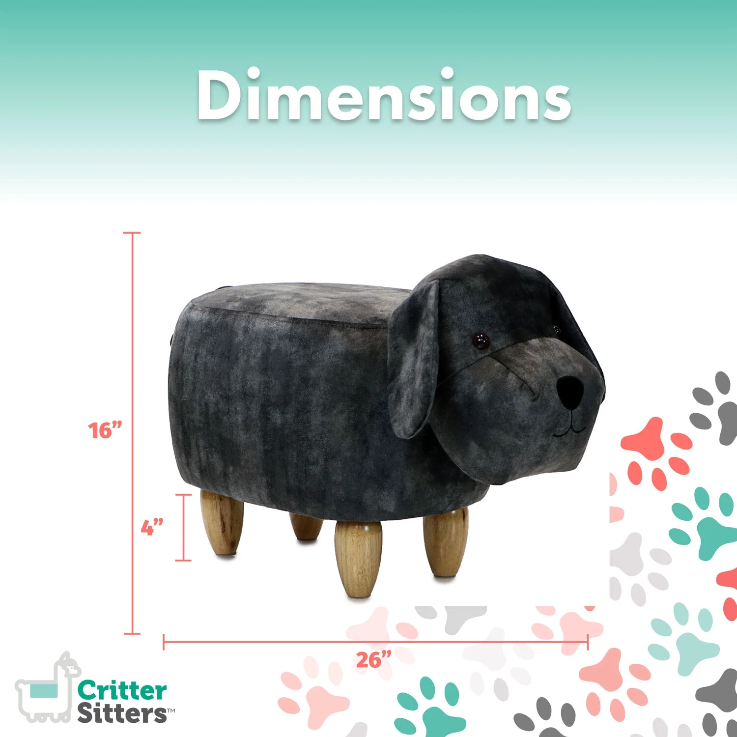 Critter Sitters 14-In. Seat Height Polyester Blend Dark Gray Dog Animal Shape Ottoman