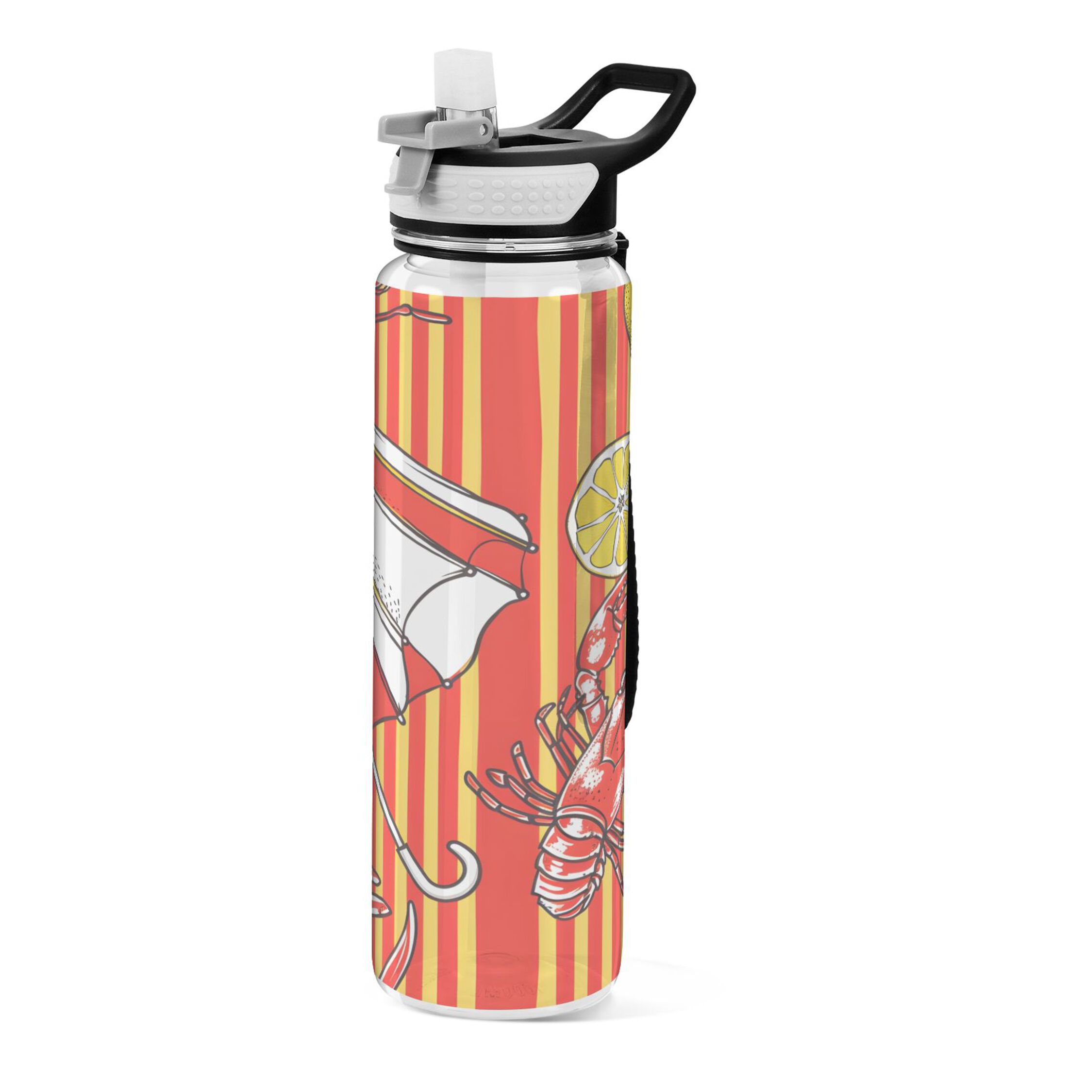 Umbrella and Lemon 32oz Sports Water Bottles Leakproof Tritan Bottle with Straw BPA Free Clear Bottle for Fitness Gym Outdoor Cycling