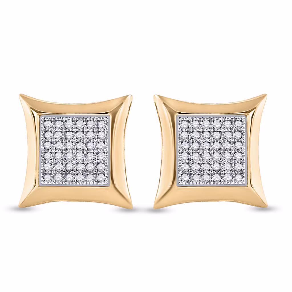 10k Yellow Gold Round Diamond Square Kite Cluster Earrings 1/5 Cttw