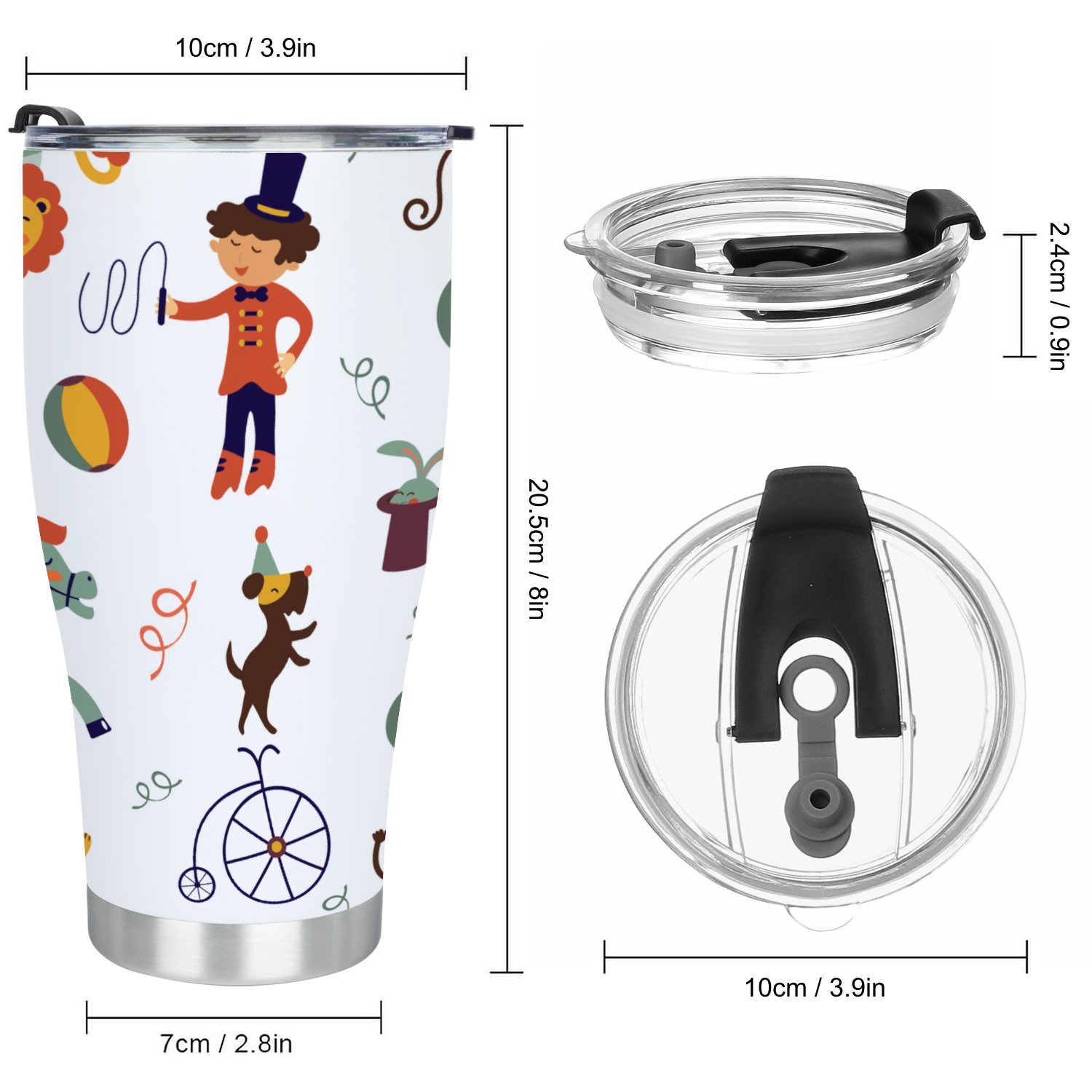 Hidove Stainless Steel Tumbler, Circus Seamless Pattern 30oz Leak Proof & Stainless Steel Bottle for Hot & Cold Drinks - Coffee Travel Mug, Water Metal Canteen, Thermal Cup