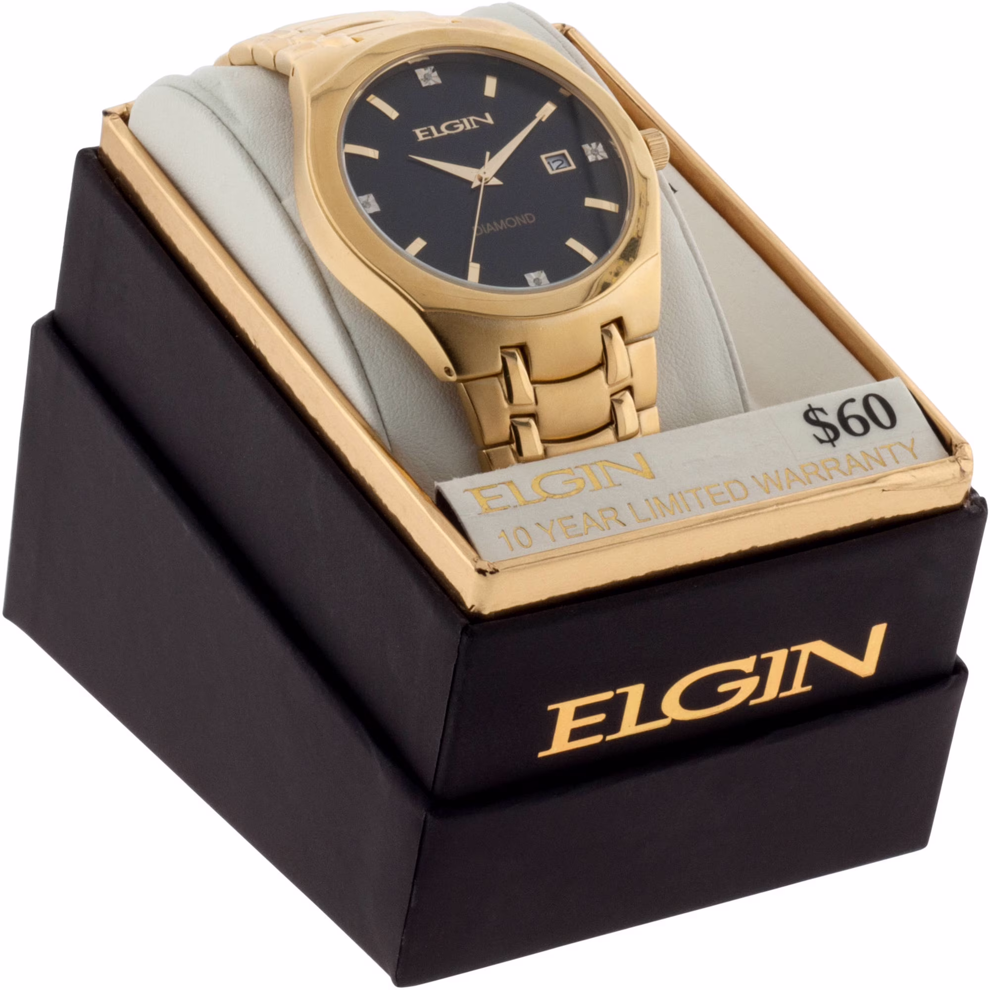 Elgin Adult Male Gold-Tone Analog Watch with Diamond Dial - FG8021GT
