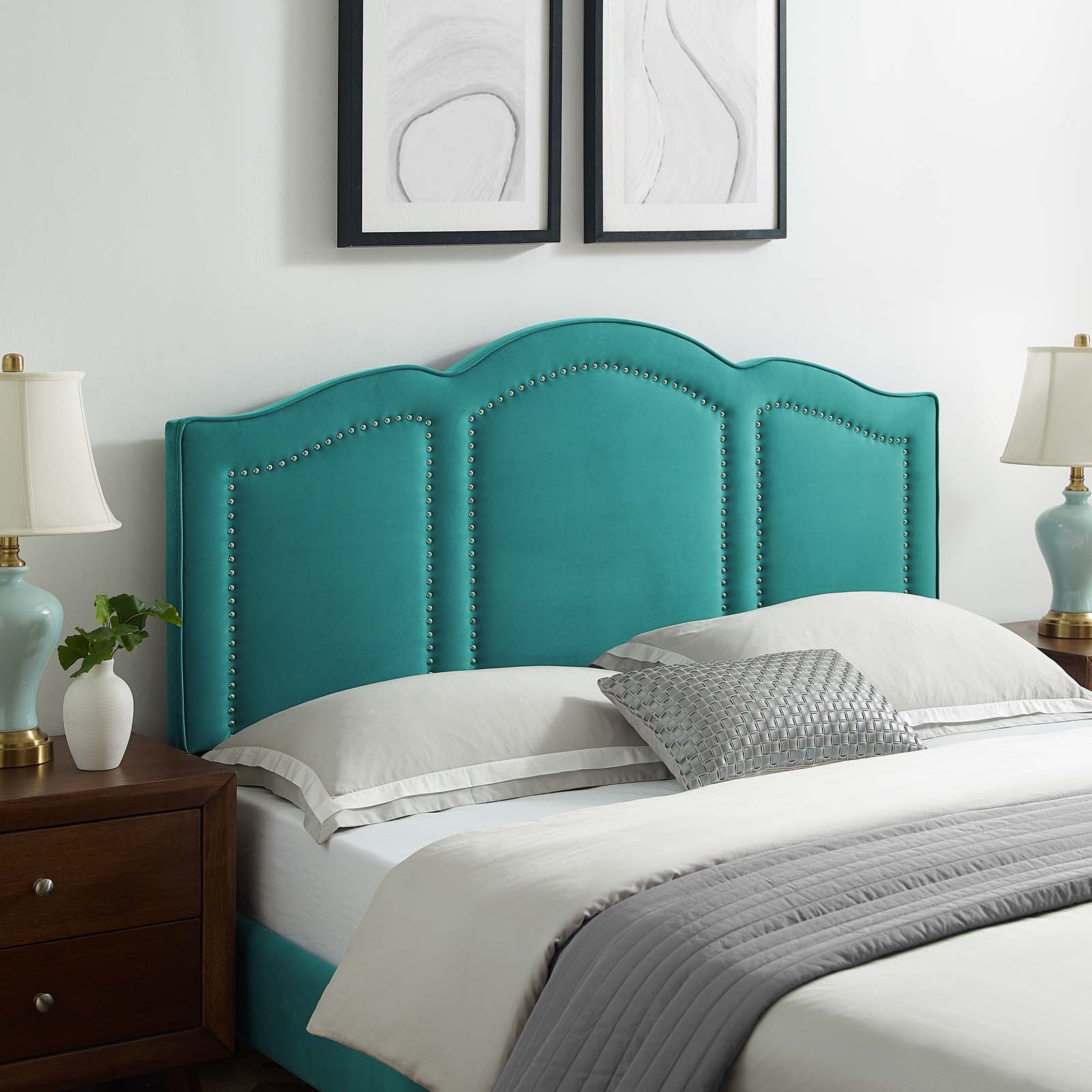 Headboard, Full Queen Size, Velvet, Teal Blue, Modern Contemporary Urban Design, Bedroom Master Guest Suite