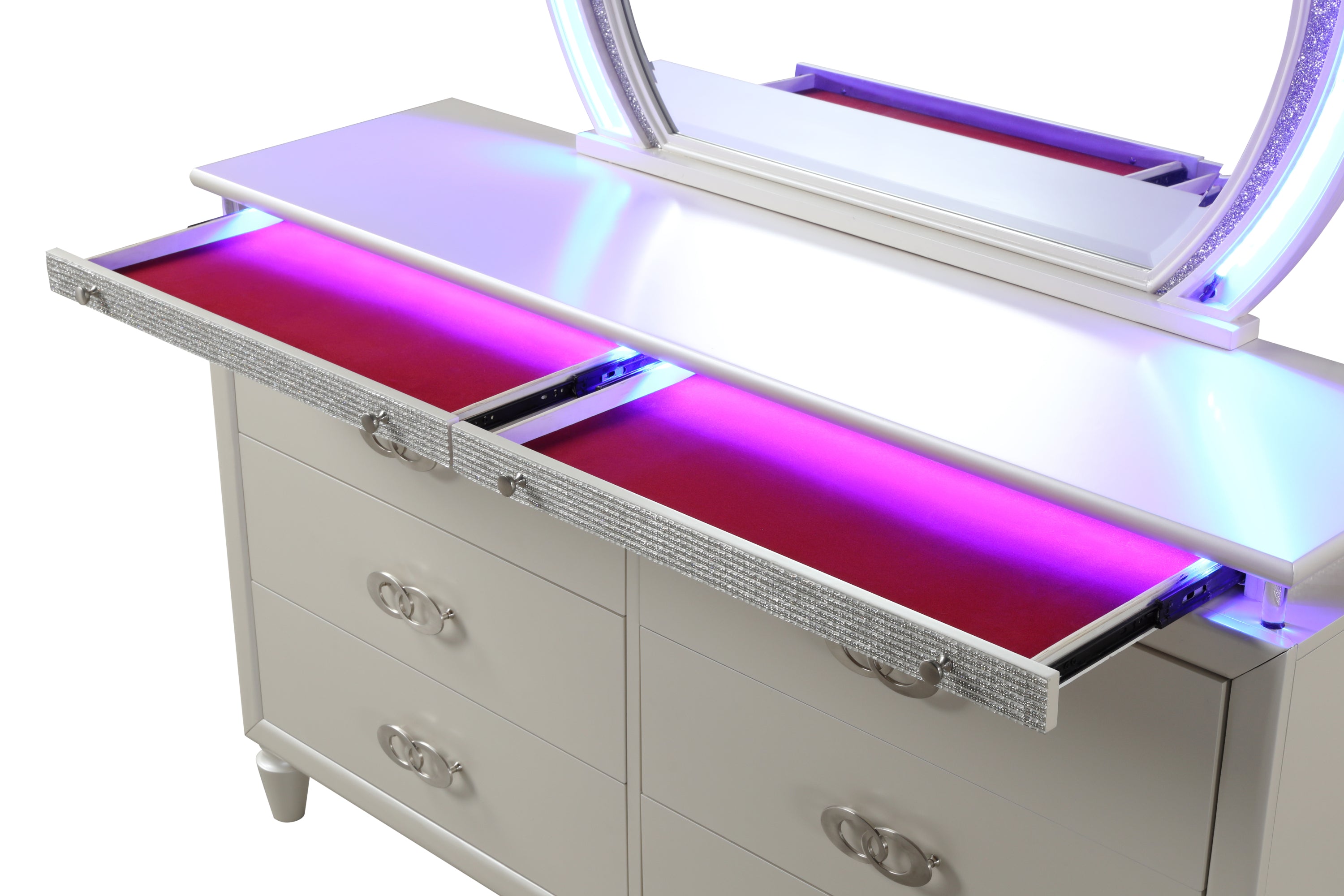 Perla 6 Drawer LED Dresser - White