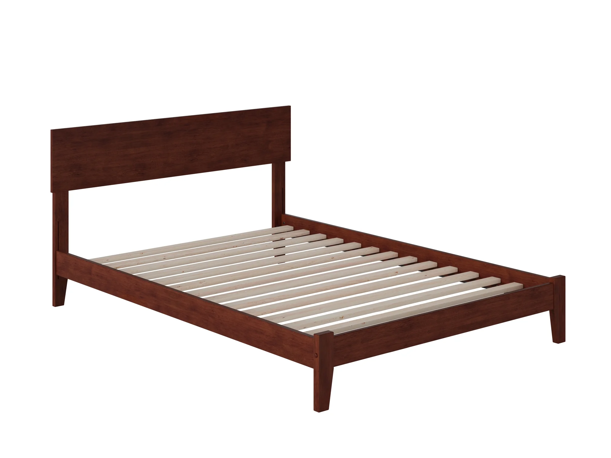 AFI Orlando Full Low Profile Wood Platform Bed Frame with Panel Headboard, Walnut