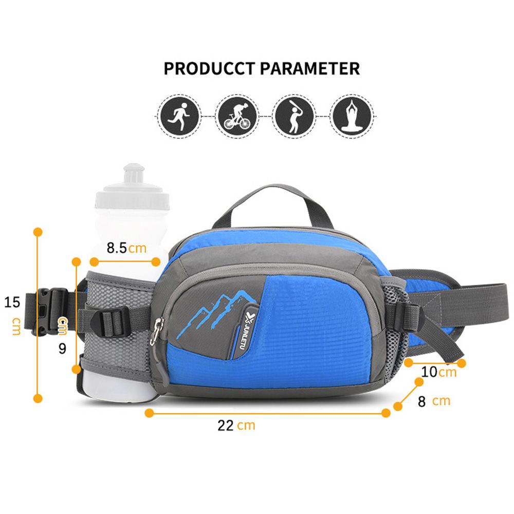 Sports Hiking Camping Fanny Pack Lightweight Running Belt Bag with Bottle Holders Large Bum Bag Waist Pack BLACK
