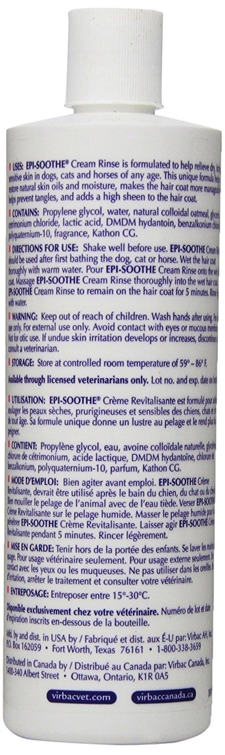 Virbac Epi-Soothe Cream Rinse Pet Conditioner For Dogs, Cats & Horses (8 oz) - For Dry or Sensitive Skin