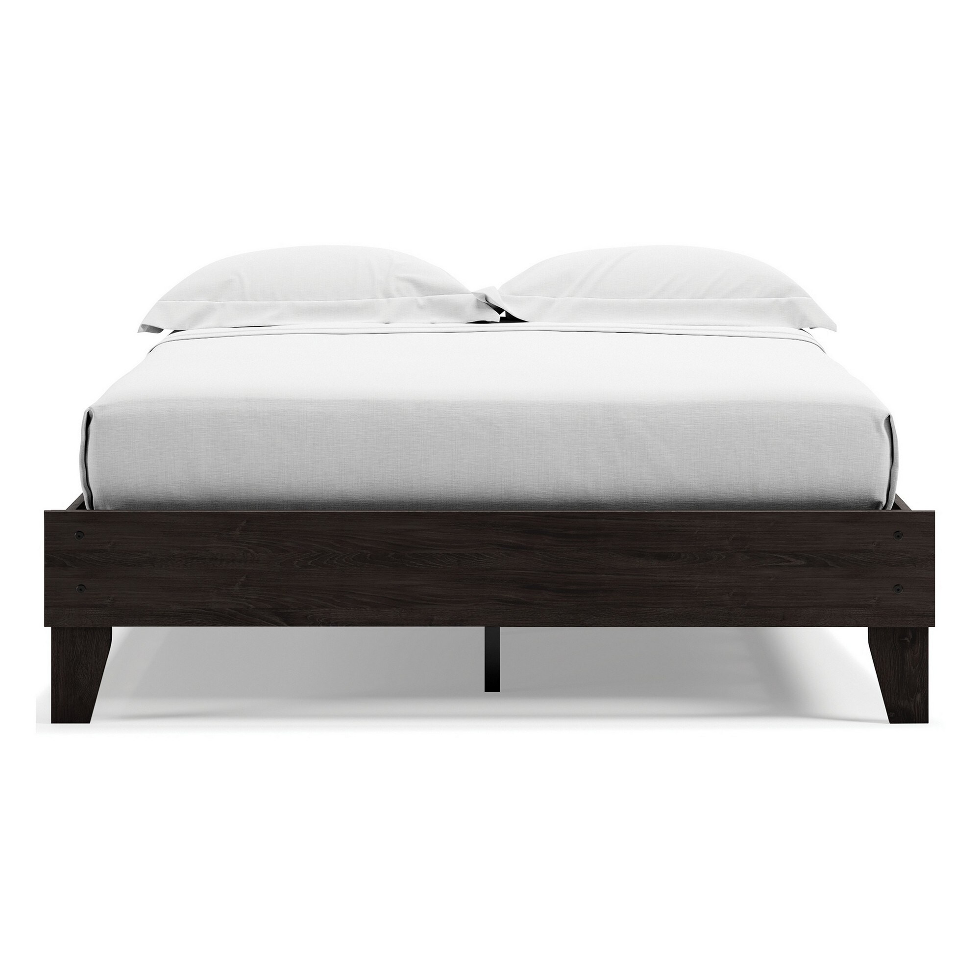 Lass Queen Size Bed, Platform Style, Low Profile Frame, Dark Charcoal Gray