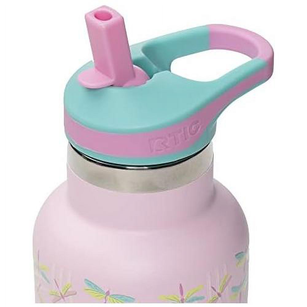 Cub Kids Insulated Water Bottle, Double Wall Vacuum Stainless Steel Drink Bottles, For Hot Cold Drinks With Lid And Straw For School Or Travel, Dishwasher Safe, 12 Oz, Dragonflies