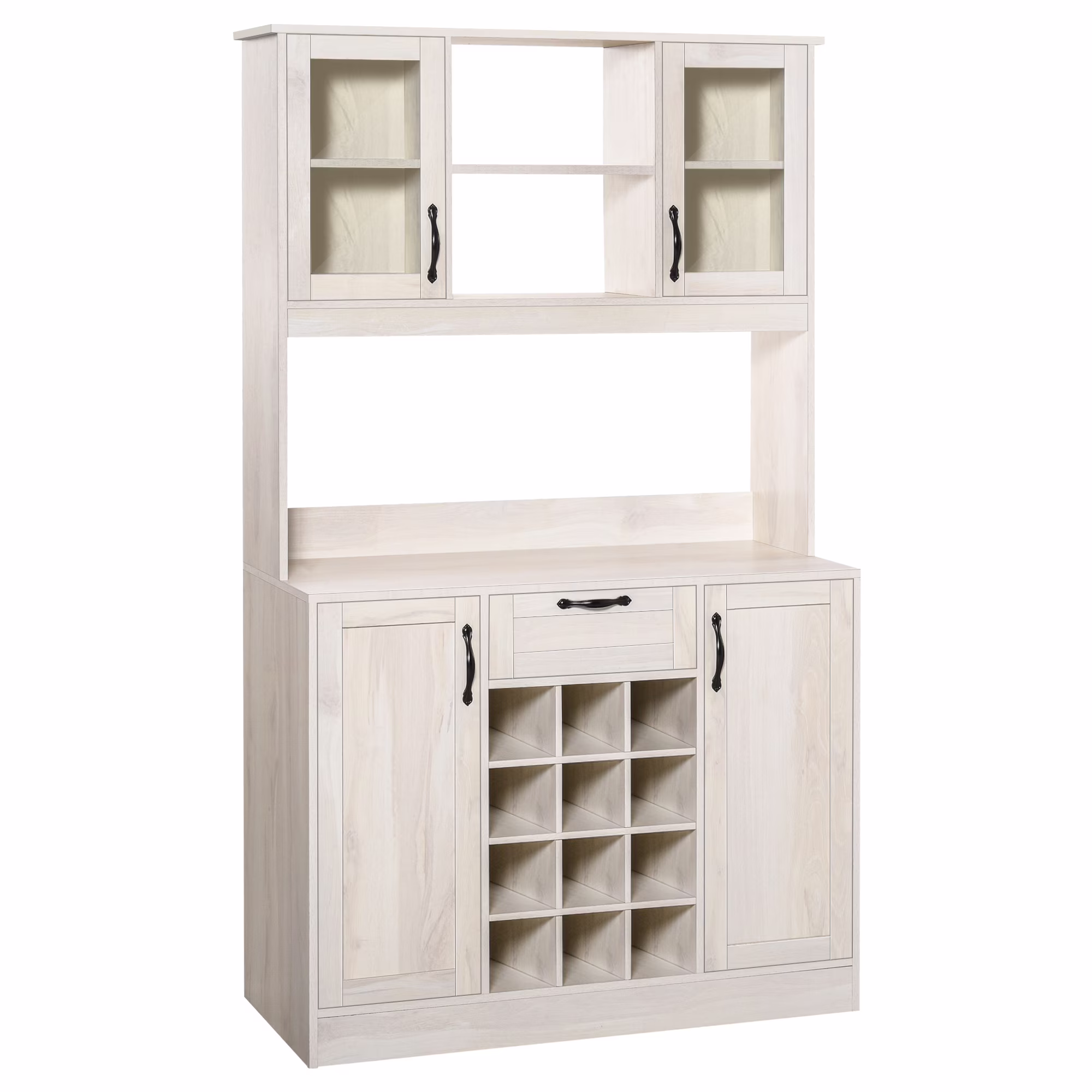 HomCom Kitchen Buffet Hutch Cupboard with Utility Drawer, 4 Door Cabinets, and Optional 12-Bottle Wine Storage, White