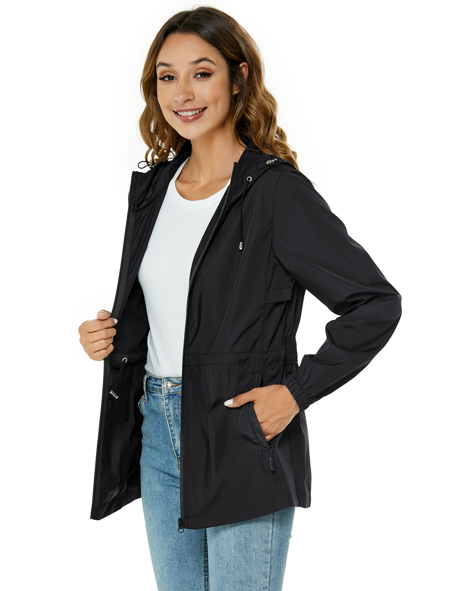 Avoogue Womens Raincoat Waterproof Rain Jacket Lightweight Packable Hooded Rain Coat Outdoor Active Windbreaker