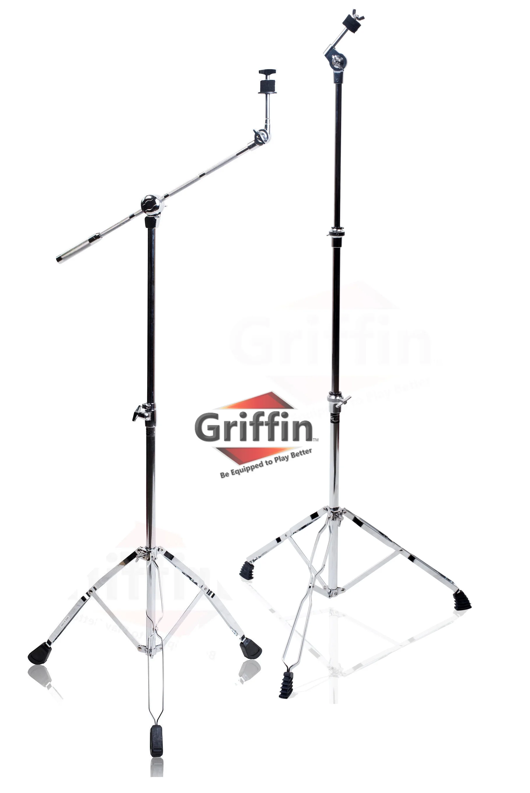 Cymbal Boom Stand & Straight Cymbal Stand Combo (Pack of 2) by Griffin Percussion Drum Hardware Set for Mounting & Holding Crash, Ride, Splash Cymbals Arm Counterweight Adapter Kit & Double Braced
