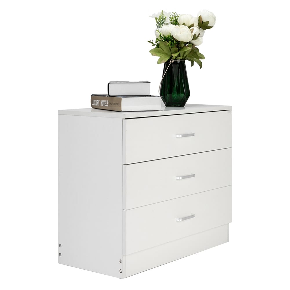 Wood Simple Style 3 Drawers Dresser with Metal Handles White