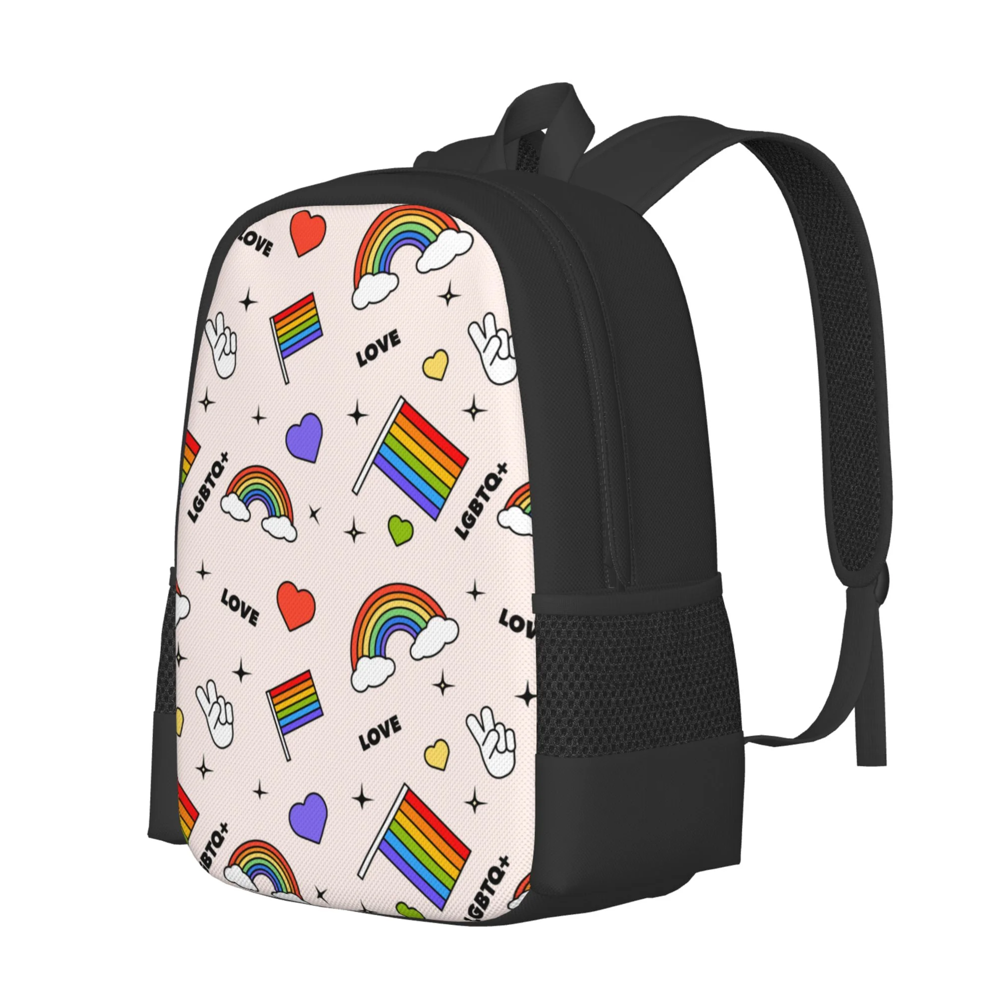 DouZhe Lightweight Backpack, Rainbow Hearts LGBTQ Love Prints Travel Outdoor Hiking Bag School Bookbag Casual Daypack Backpacks for Women Men