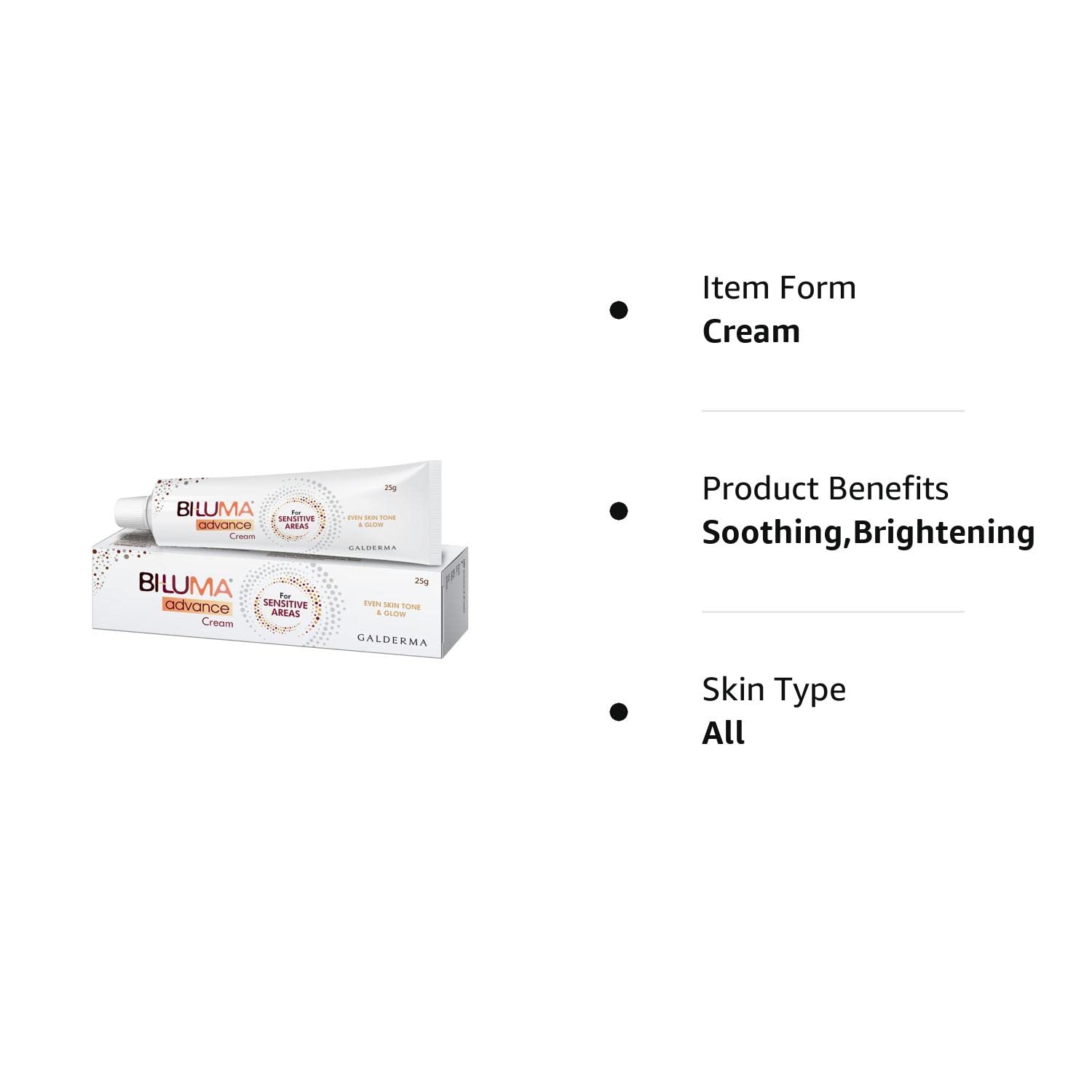 BI-LUMA Advance Sensitive Areas Brightening Cream For Even Skin Tone & Glow, Soothes Sensitive Skin, 25g