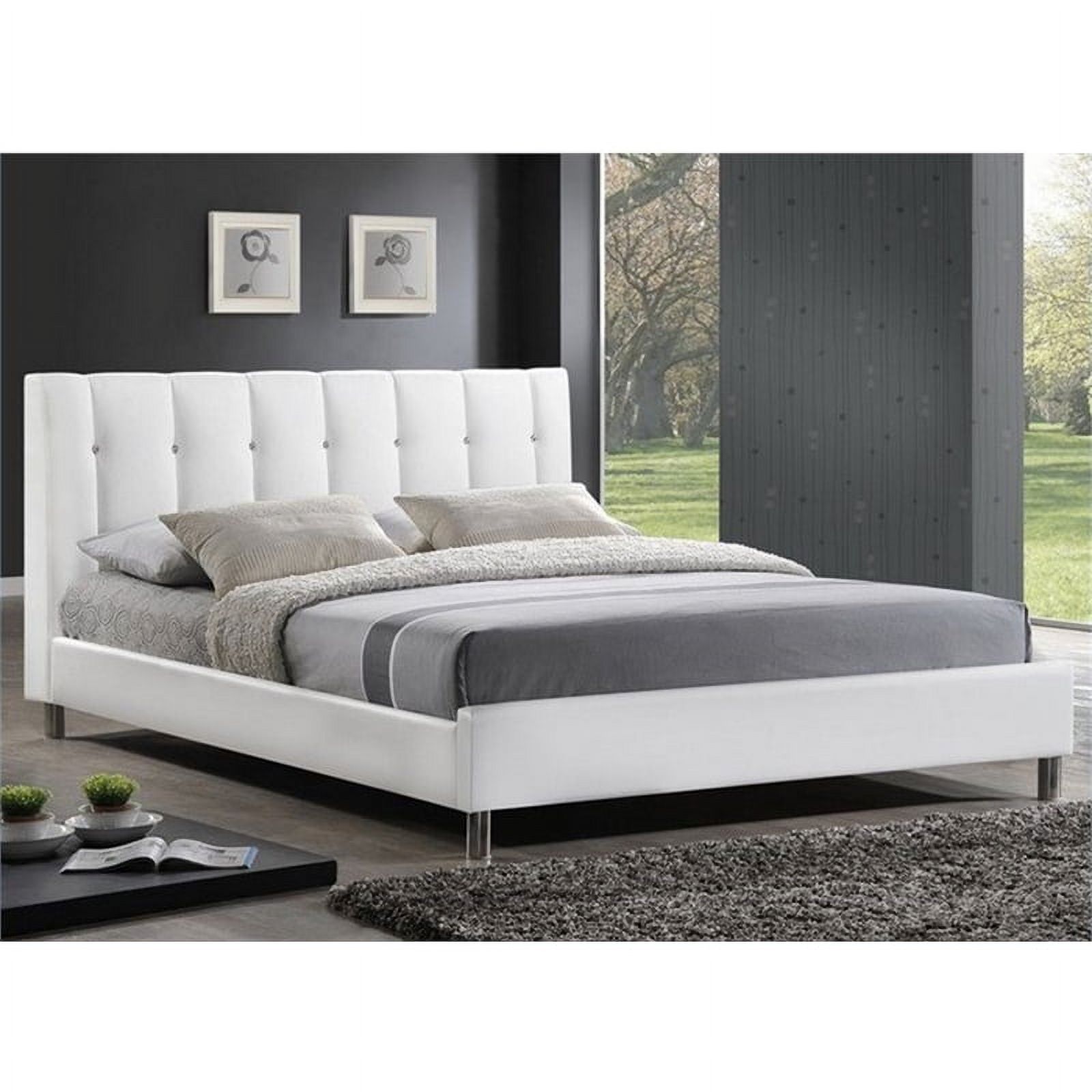 Bowery Hill Full Platform Bed with Faux Leather Headboard in White