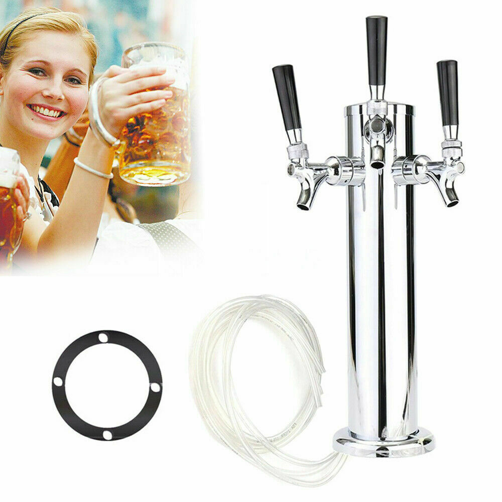 ANQIDI 3 Faucet Draft Beer Tower Stainless Steel Tap Dispenser for Bar Home-Made Beer Bar Party