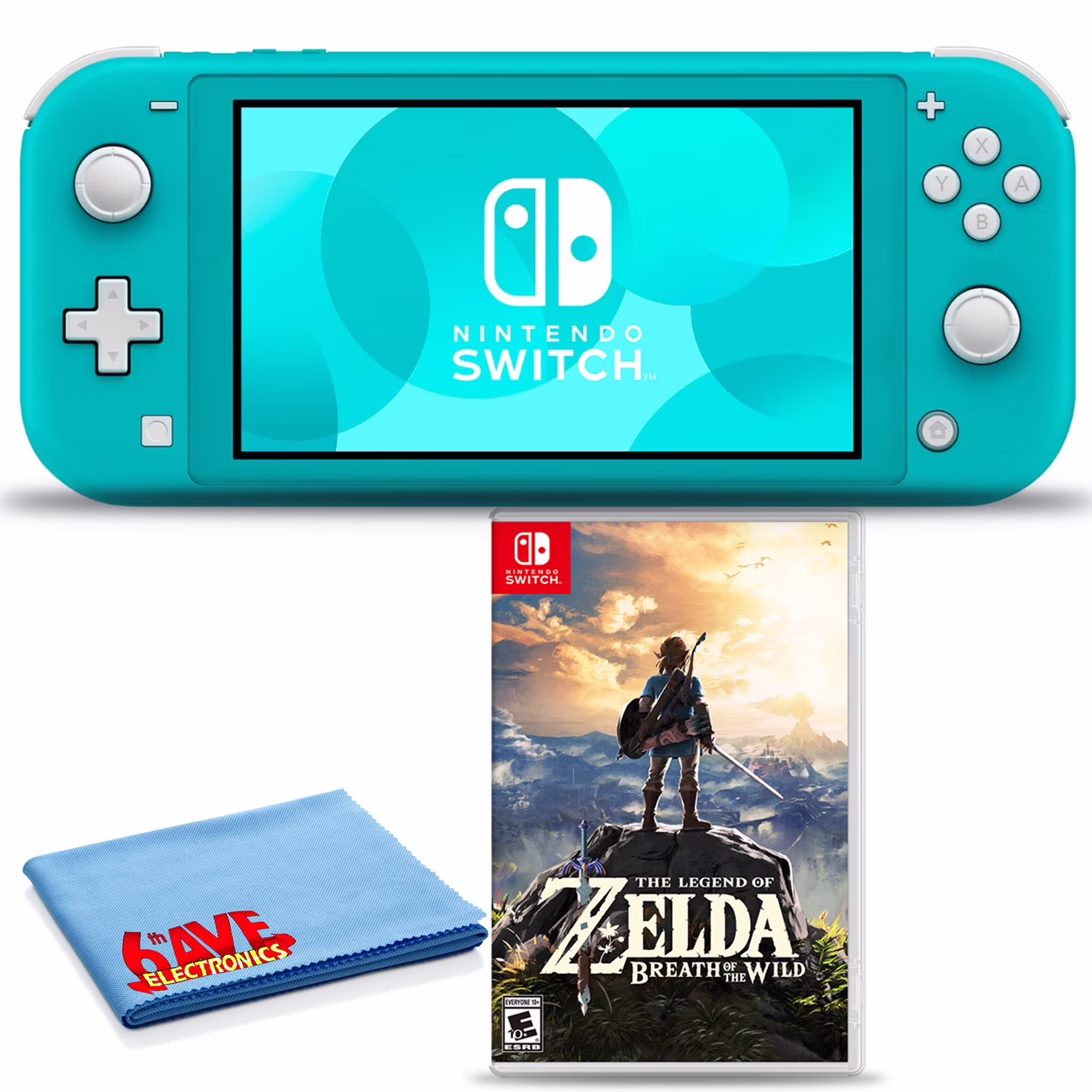 Nintendo Switch Lite (Turquoise) Bundle with 6Ave Cleaning Cloth + The Legend of Zelda: Breath of the Wild
