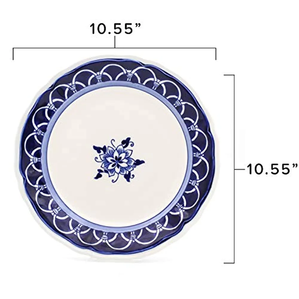 Euro Ceramica BGN-1001-DS Blue Garden Dinnerware Set, 16Piece, White