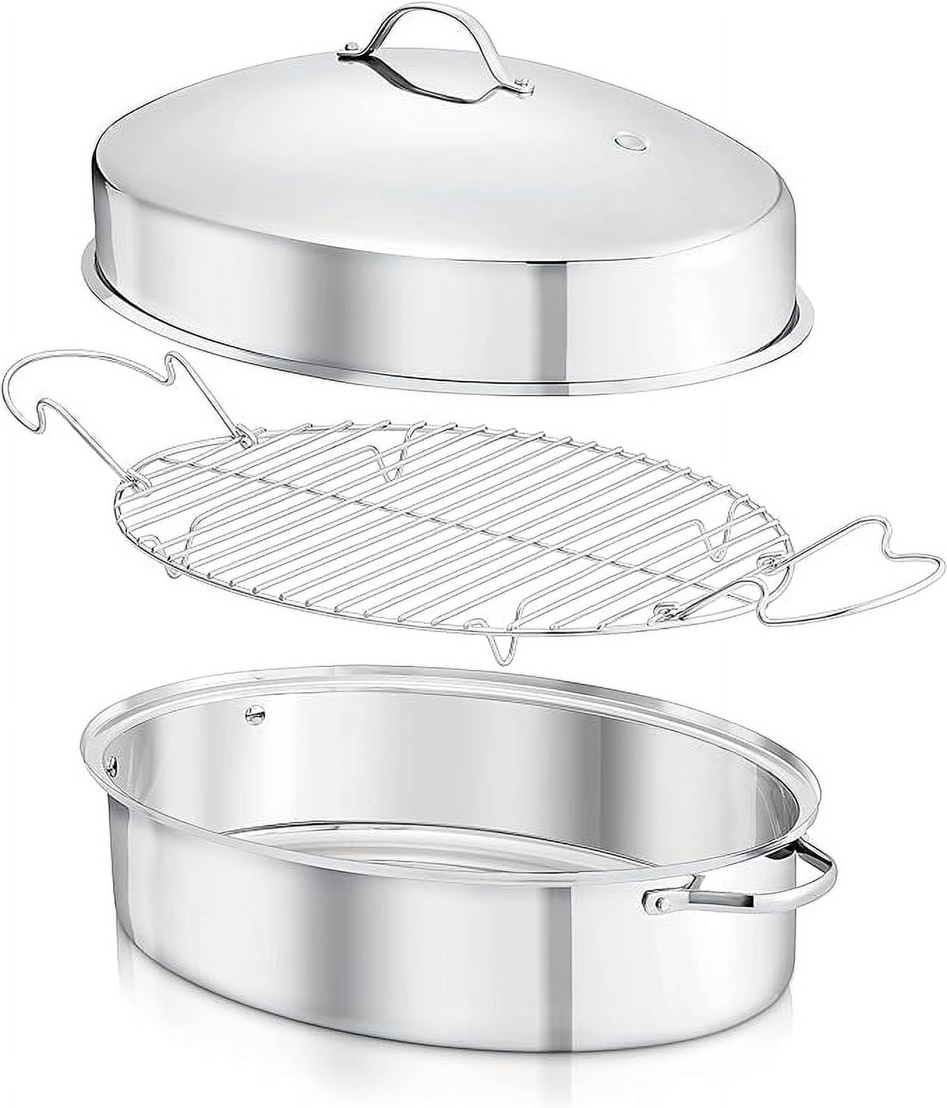 Open Box NutriChef Oval Roasting Pan Roaster Polished Rack NCOAVL99 - STAINLESS STEEL