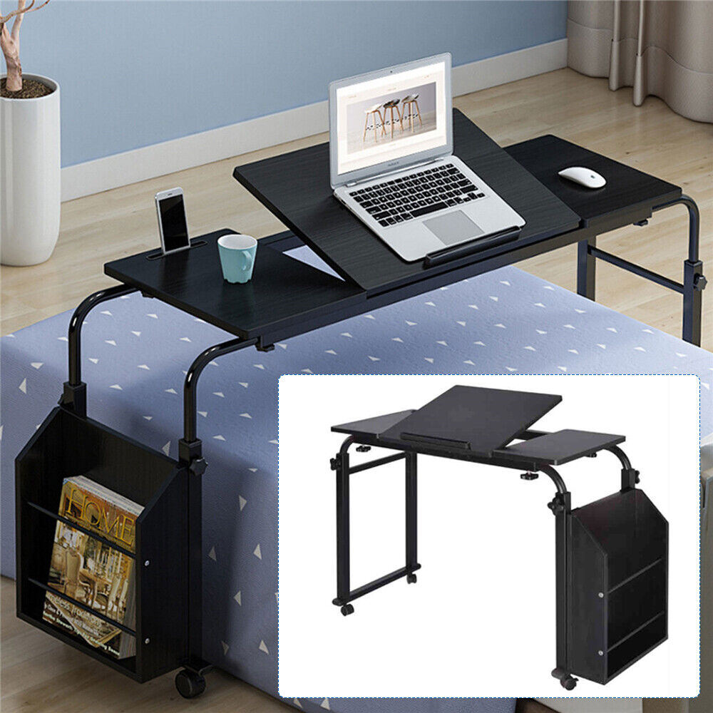 Mobile Laptop Rolling Laptop Computer Desk over Bed Table Stand Cart Adjustable Height Black