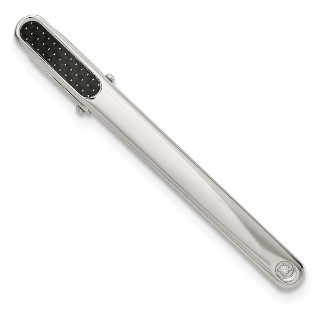 Stainless Steel Polished with Black Carbon Fiber Diamond Accent Tie Bar