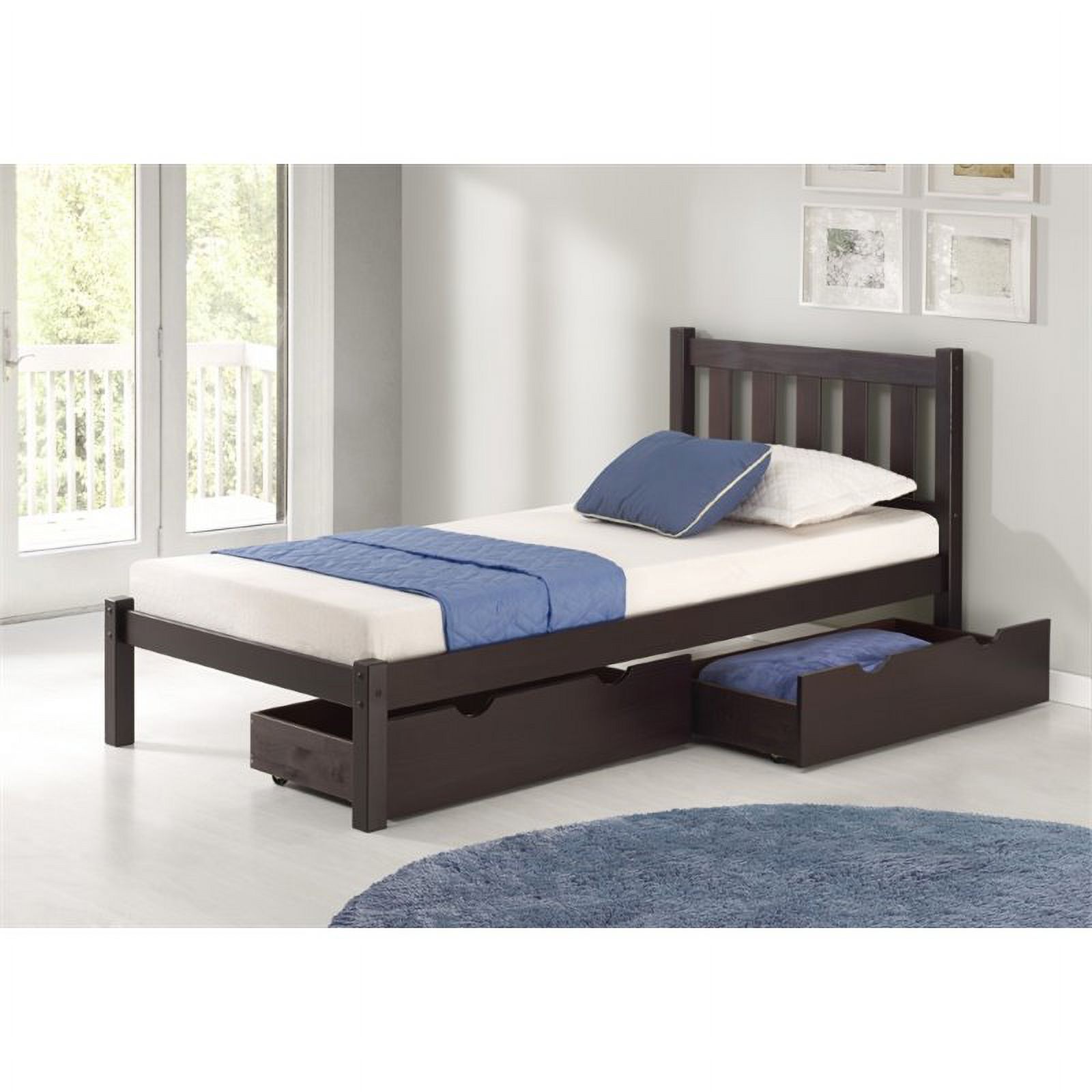 Rosebery Kids Twin Wood Platform Bed with Storage Drawers in Espresso