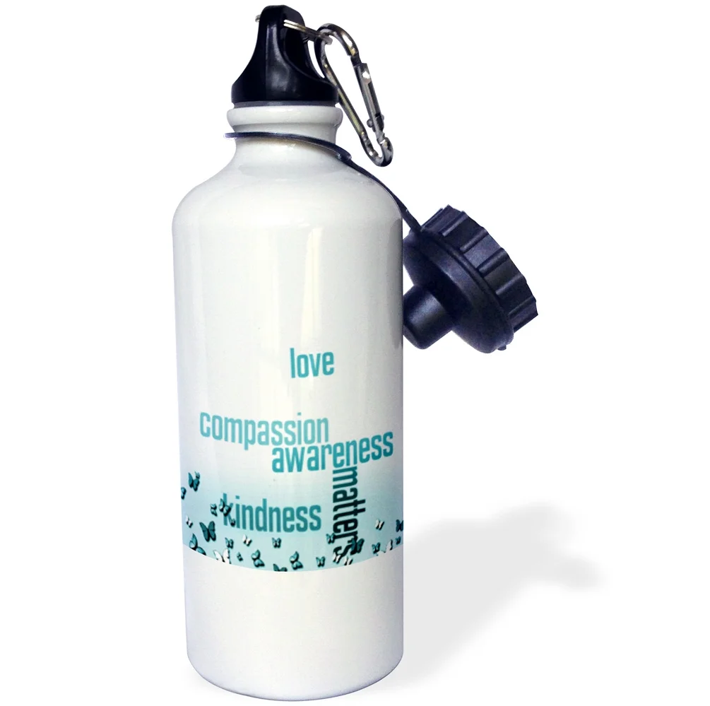 Sea Blue and White Awareness Matters Butterflies- Inspirational Words- Motivational 21 oz Sports Water Bottle wb-38001-1