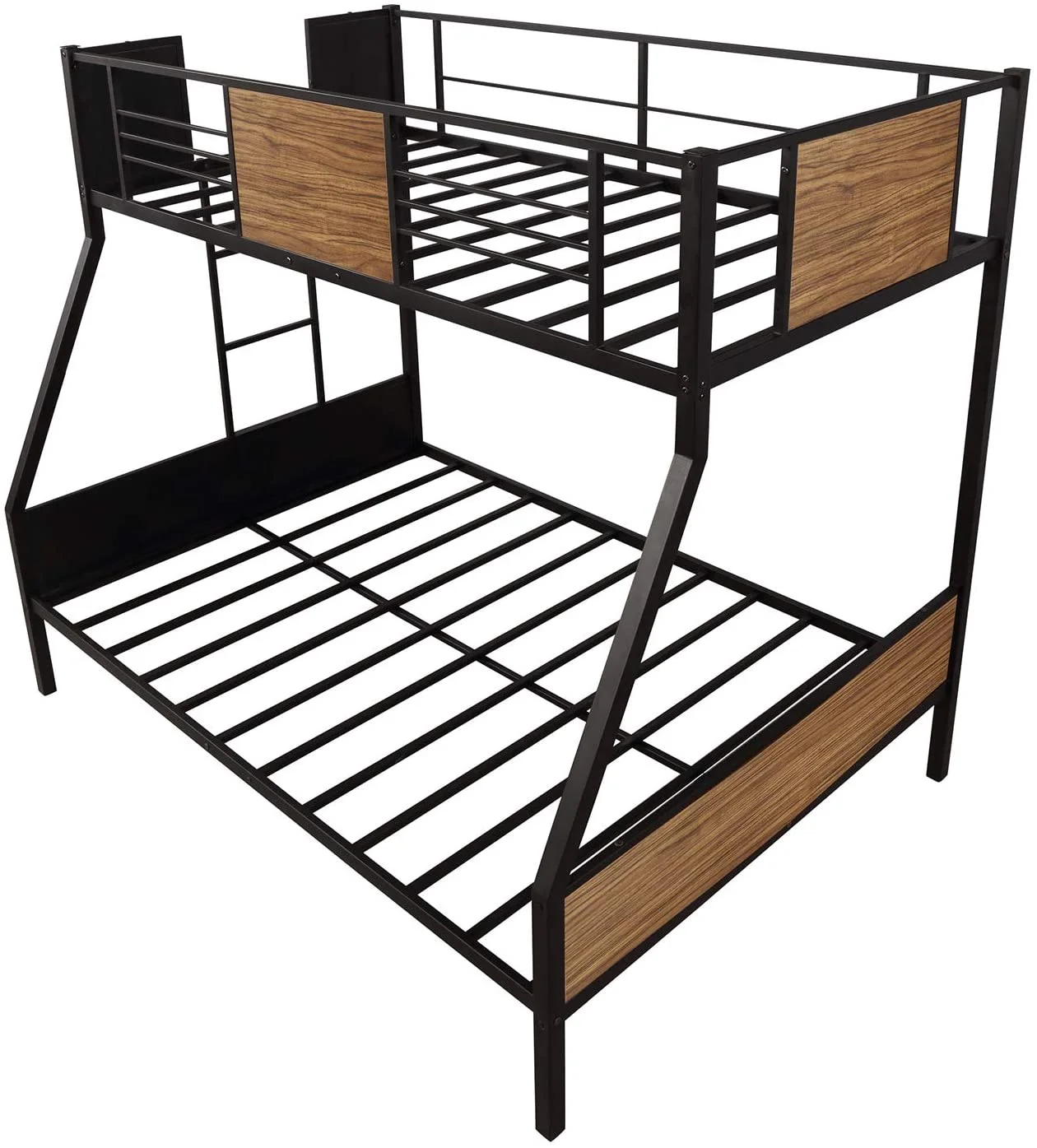 Churanty Twin Over Full Bunk Bed Study Metal Bed Frame with Ladder and Safety Rails Home Bedroom Furniture