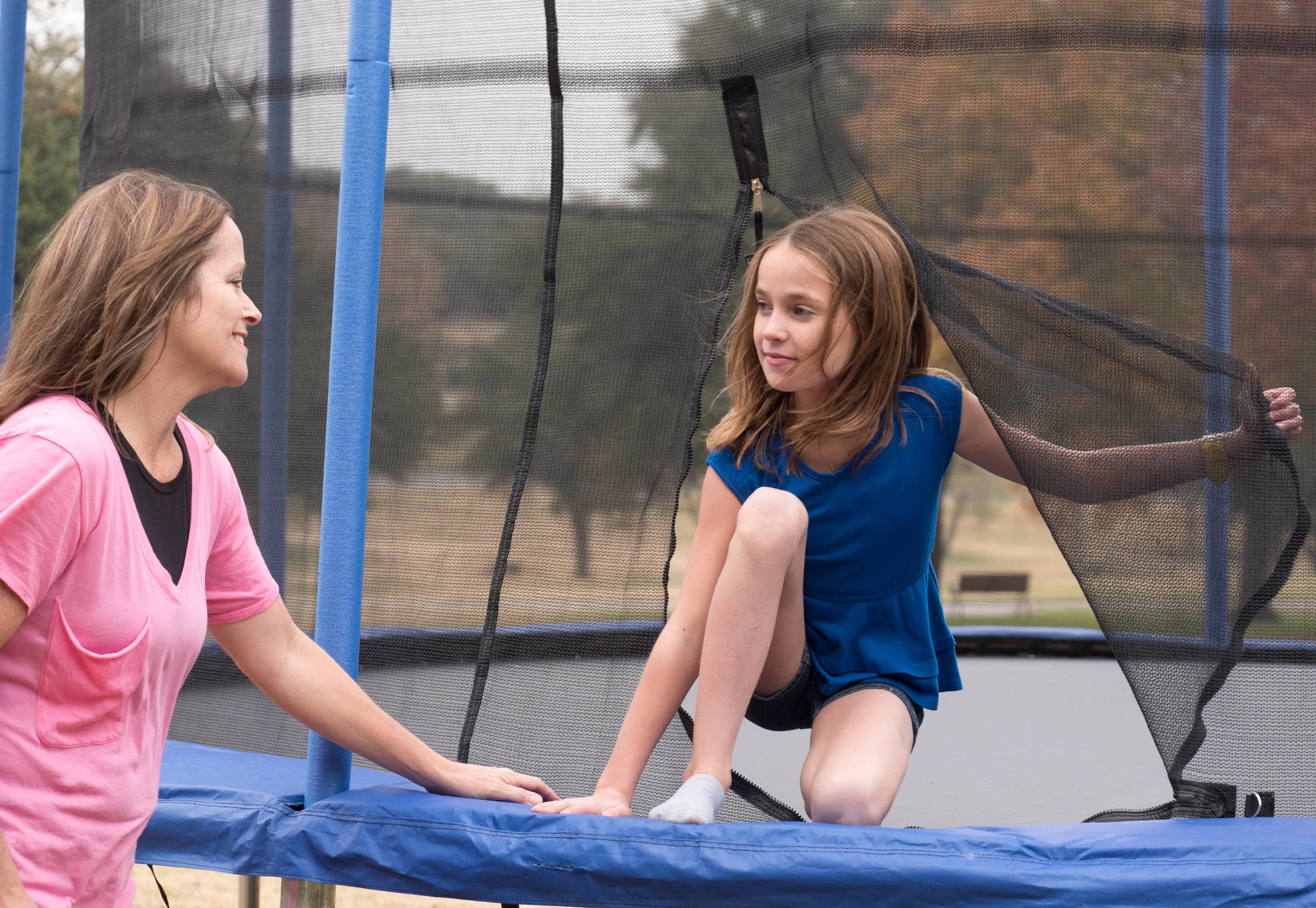 JumpKing Oval 8' x 11.5' Trampoline, with Enclosure, Blue/Green