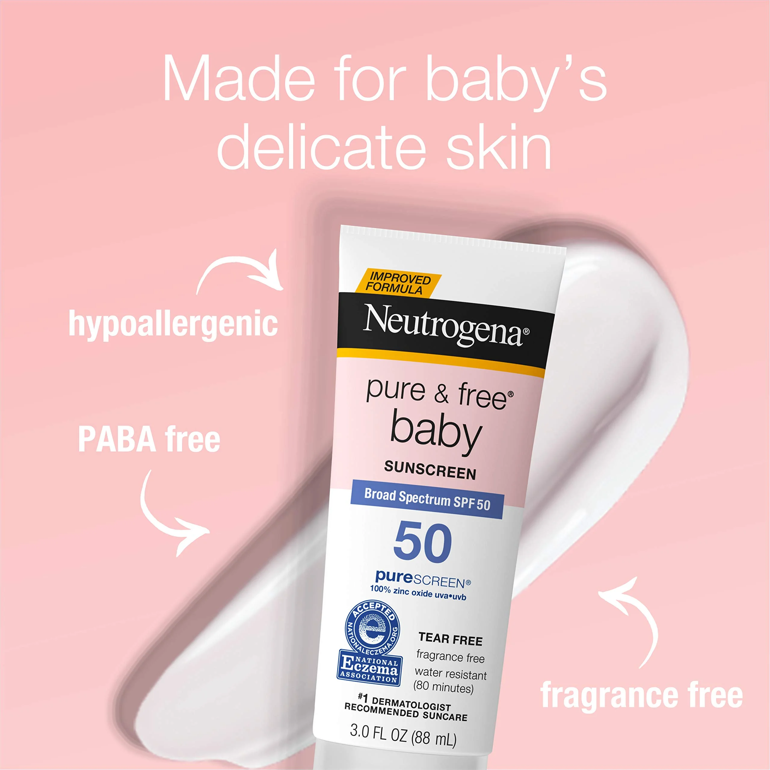 Neutrogena Pure & Free Baby Mineral Sunscreen Lotion With Broad Spectrum Spf 50 & Zinc Oxide, Water-Resistant, Hypoallergenic & Tear-Free Baby Sunscreen, 3 Fl. Oz, 3 Pk