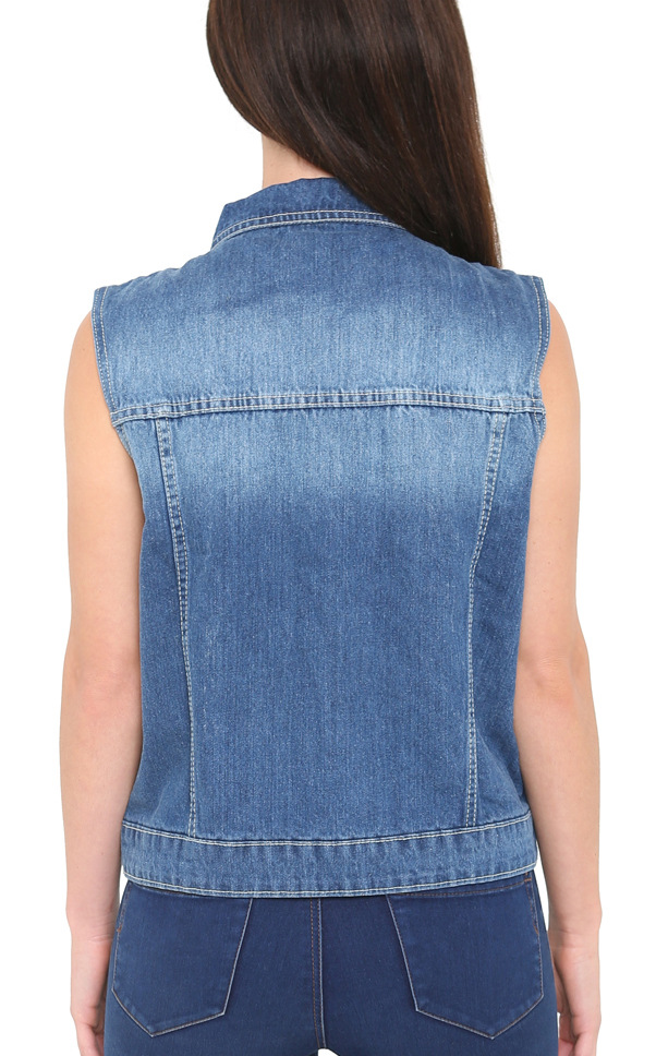 Skaylinewears Women's Denim Vest Buttoned Washed Denim Vest Sleeveless Jean Jacket Chest Flap Pocket