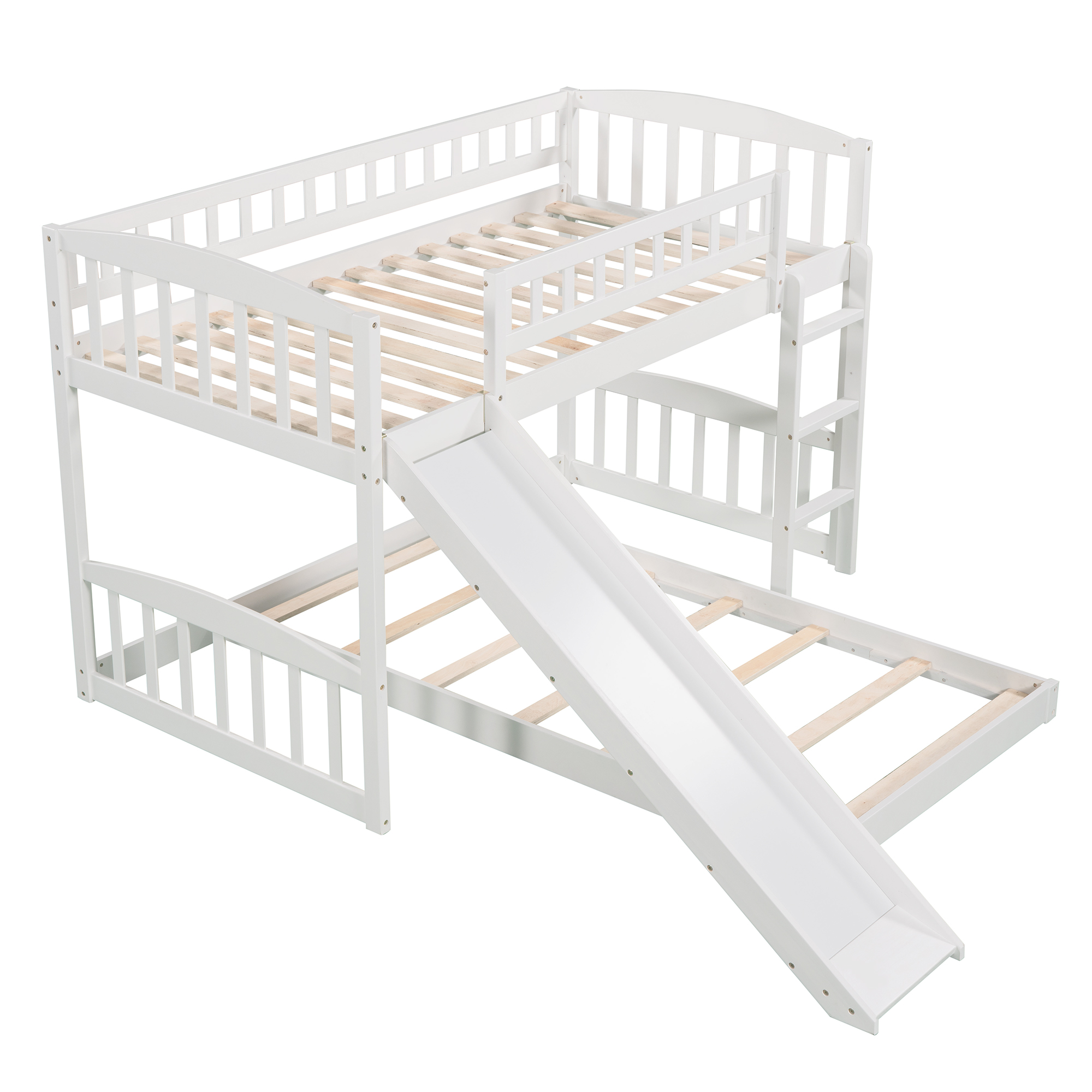 White Twin Over Twin Bunk Bed with Slide and Ladder