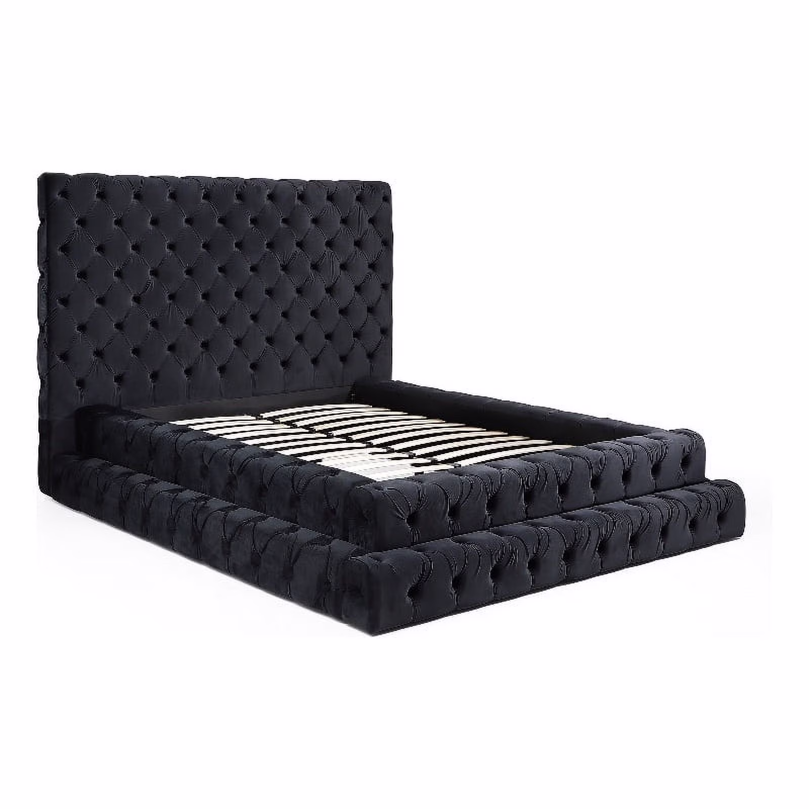 Maklaine Modern Queen Size Thick Velvet Upholstered Bed in Black