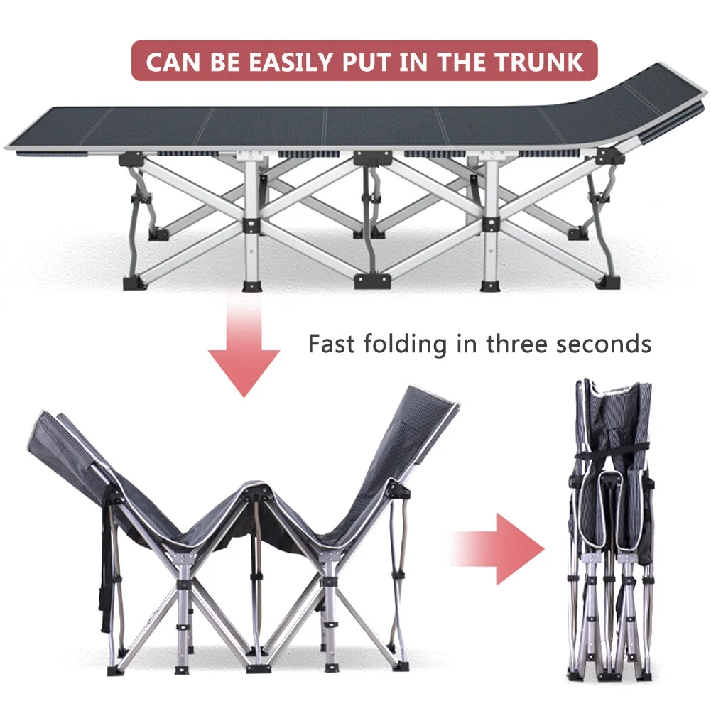 MOPHOTO Adult Folding Camping Cots, Updated Folding Cots Portable, Heavy Duty Sleeping Bed with Carrying Bag (Stripe Cot & Blue Pad)