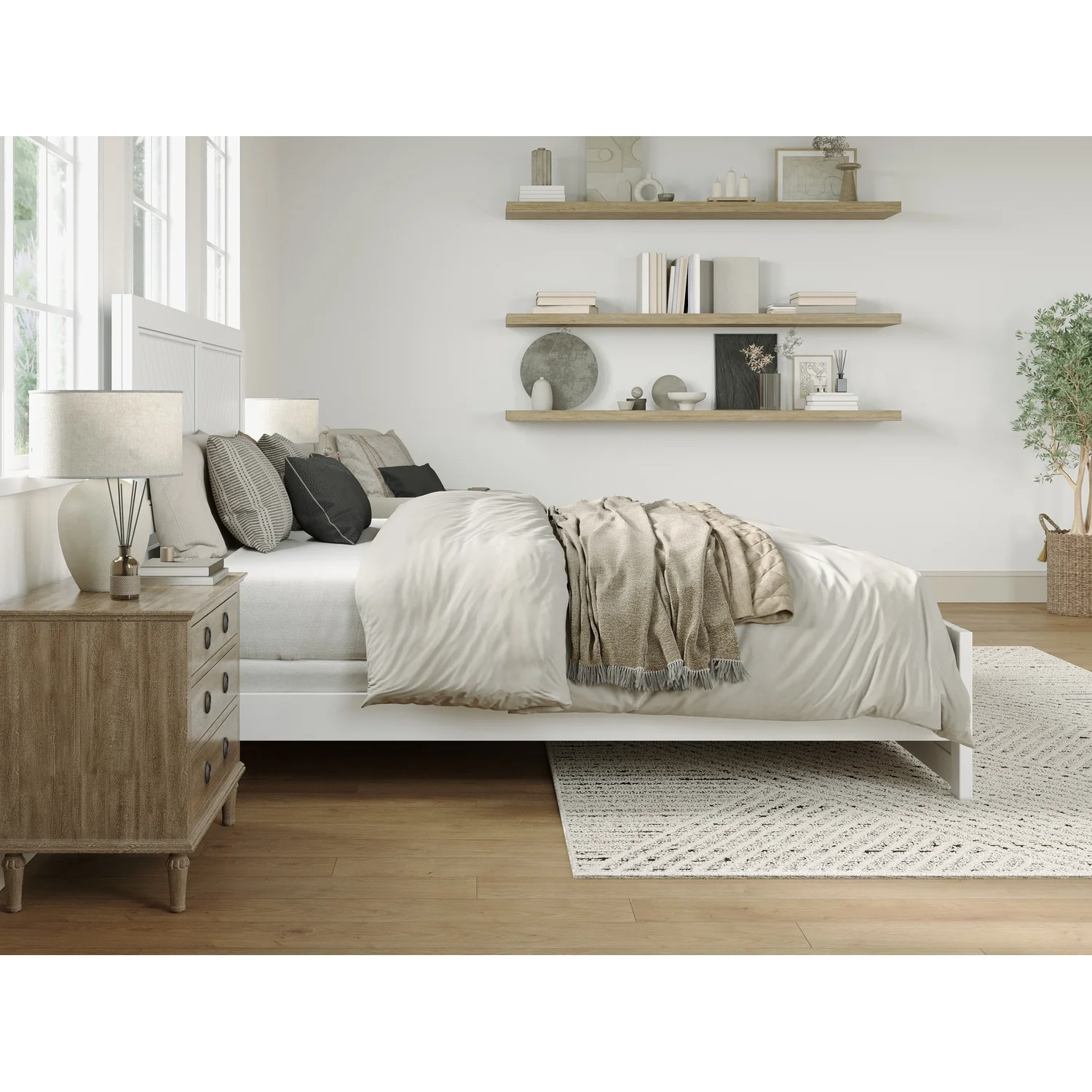 AFI Canyon White Solid Wood Foundation Bed Frame with Matching Footboard, King