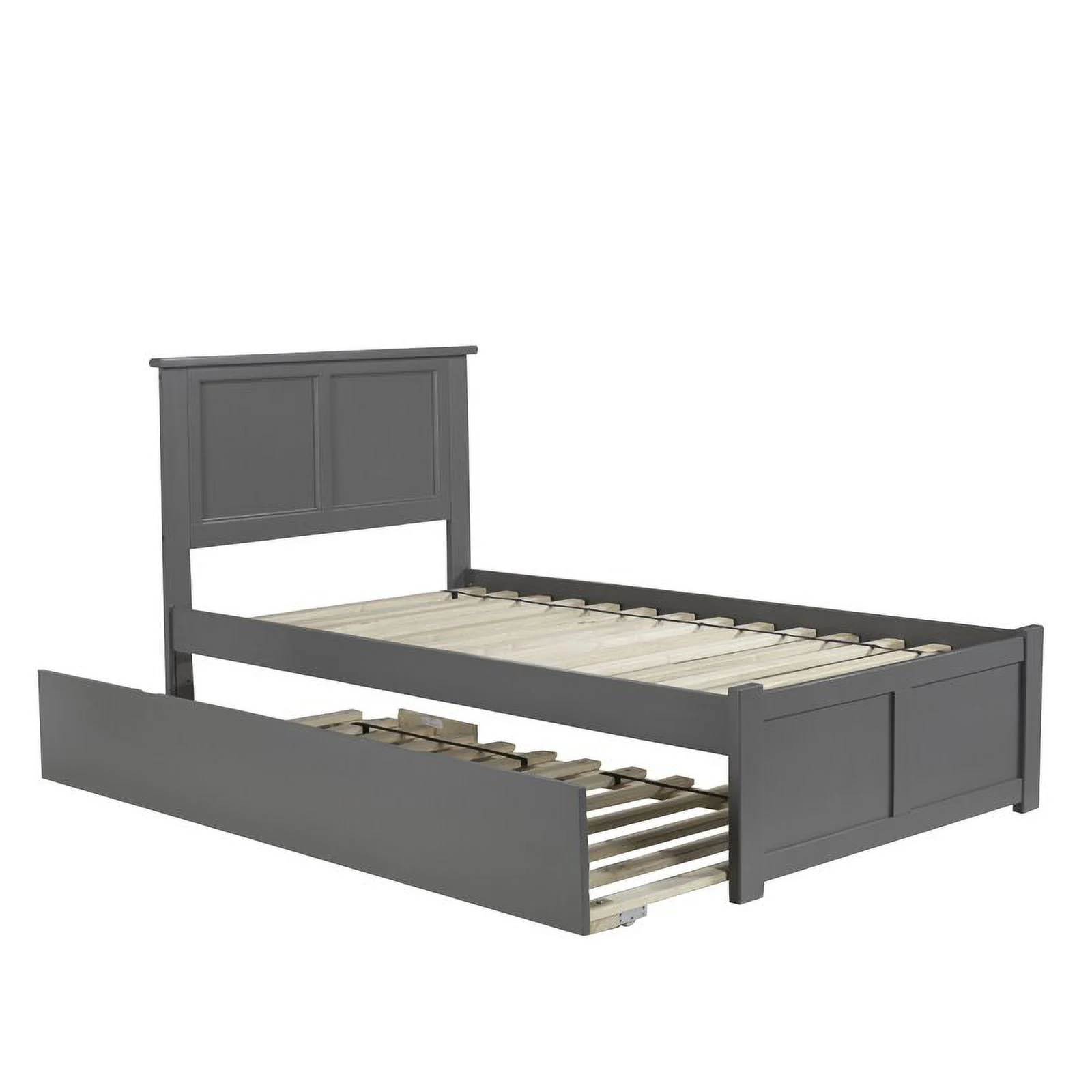 Leo & Lacey Twin Platform Bed with Footboard and Twin Trundle in Gray