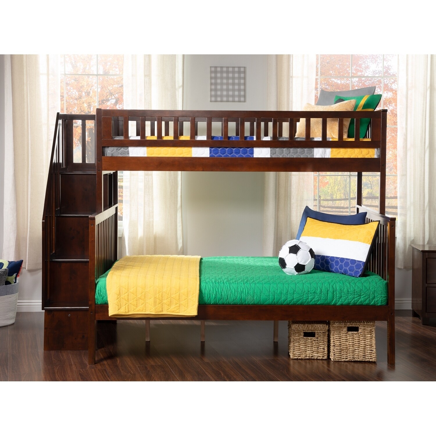 AFI Woodland Staircase Bunk Bed Twin over Full in Walnut