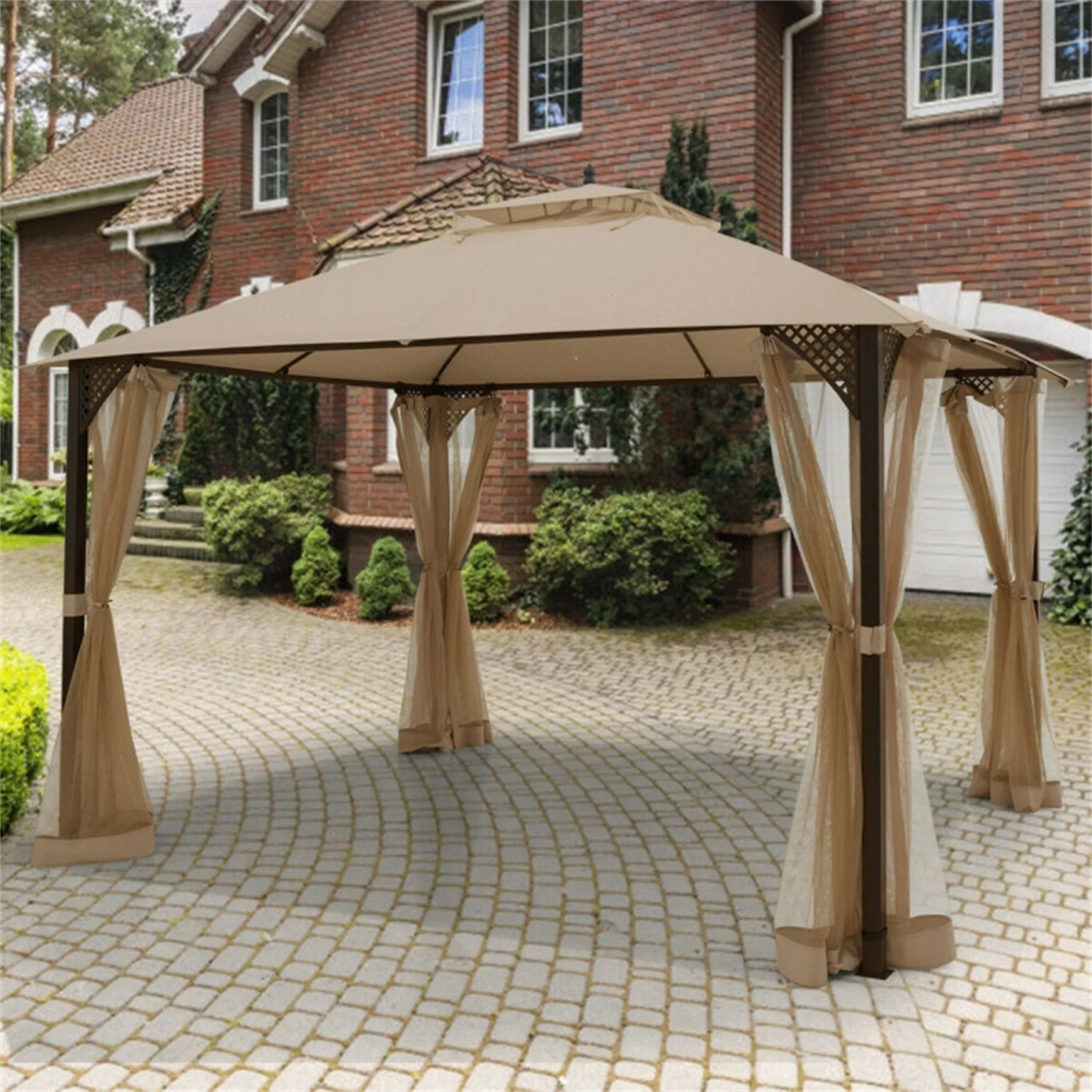 BESTCOSTY 12 x 10 Feet Outdoor Double Top Patio Gazebo with Netting