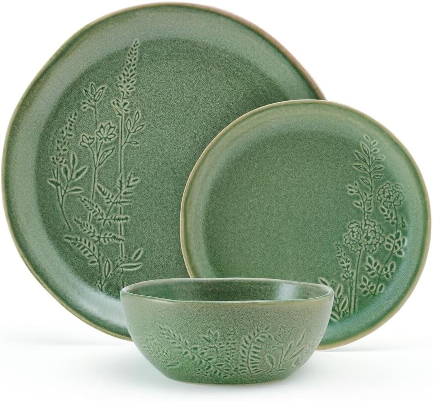 Pfaltzgraff Carrie 12 Piece Stoneware Dinnerware Set Green