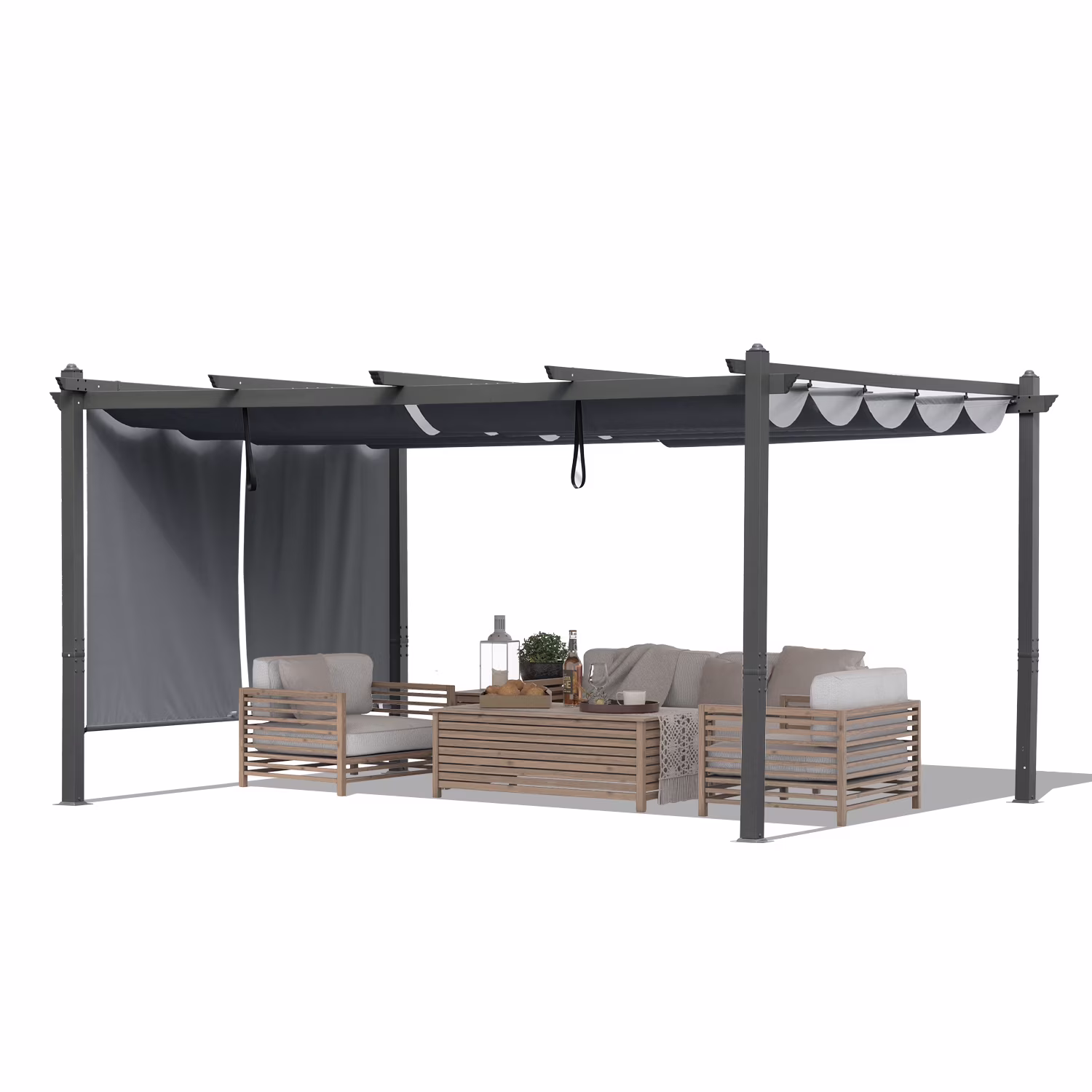 Aoodor Outdoor Pergola 12'x14' Aluminum Patio Pergola with Adjustable Sun Shade Cover and Retractable Canopy