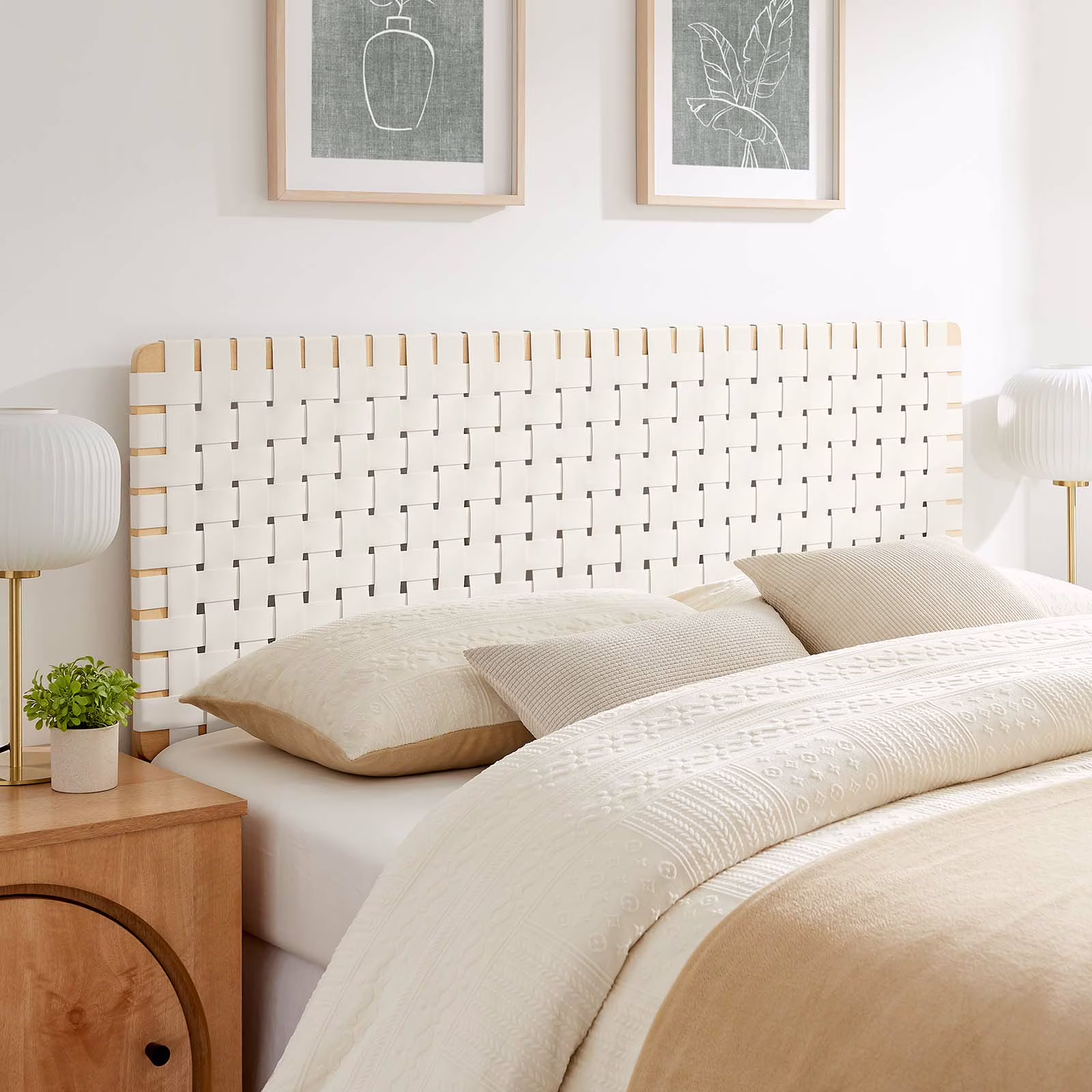 Modway Sparta Weave Queen Vegan Leather Headboard in Natural Beige
