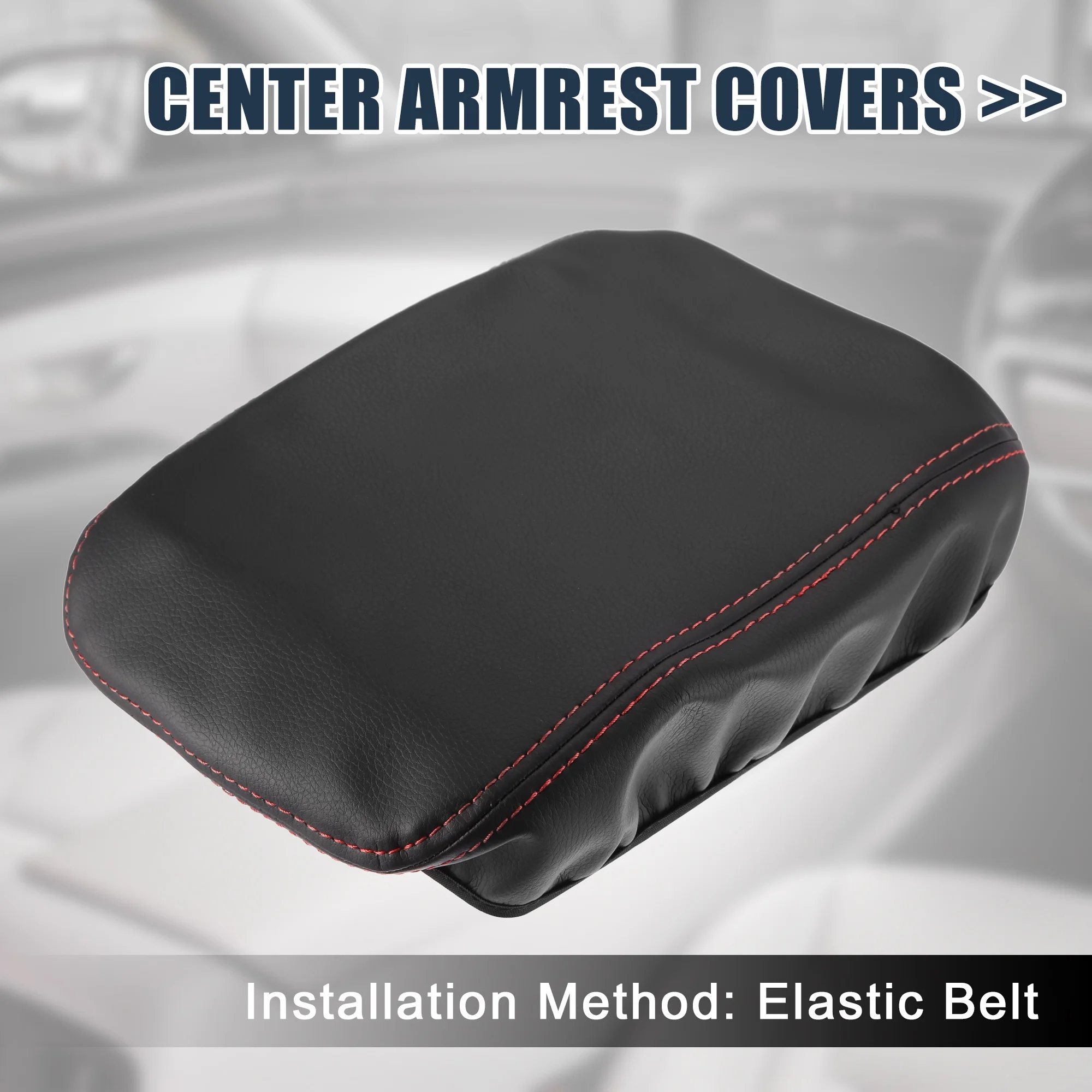 Unique Bargains Black Center Console Cover Pad Armrest Cover Pad for Subaru Outback Legacy 2020 2021 2022 Red Stitches